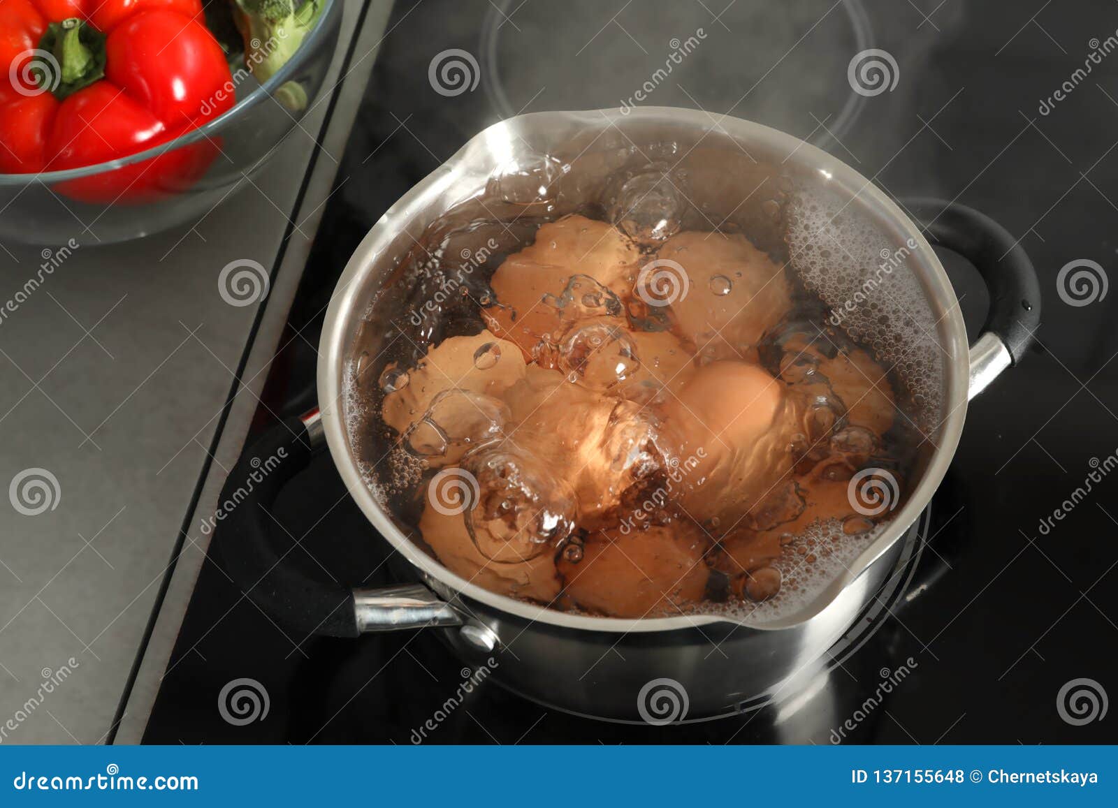 Cooking Chicken Eggs in Pot on Electric Stove Stock Photo Image of nutrition, chicken 137155648