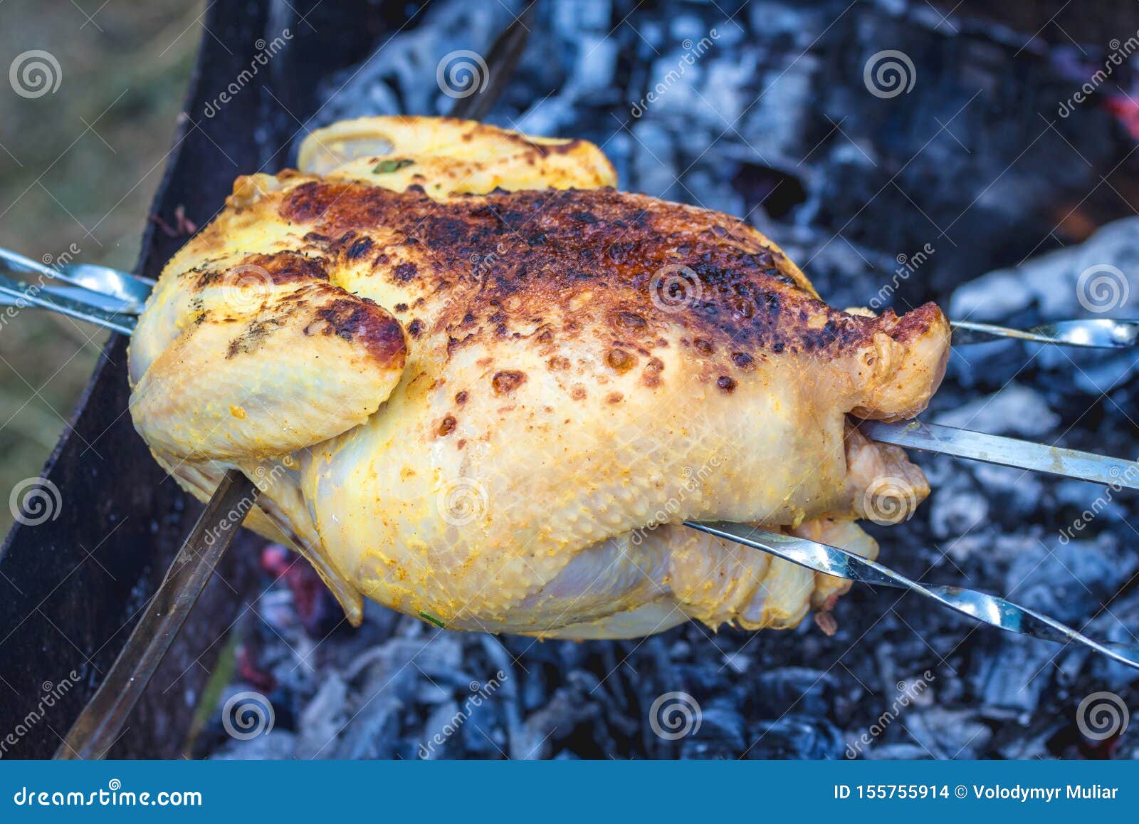 Cooking Chicken on the Grill. Chicken with Delicious Crispy Peel while