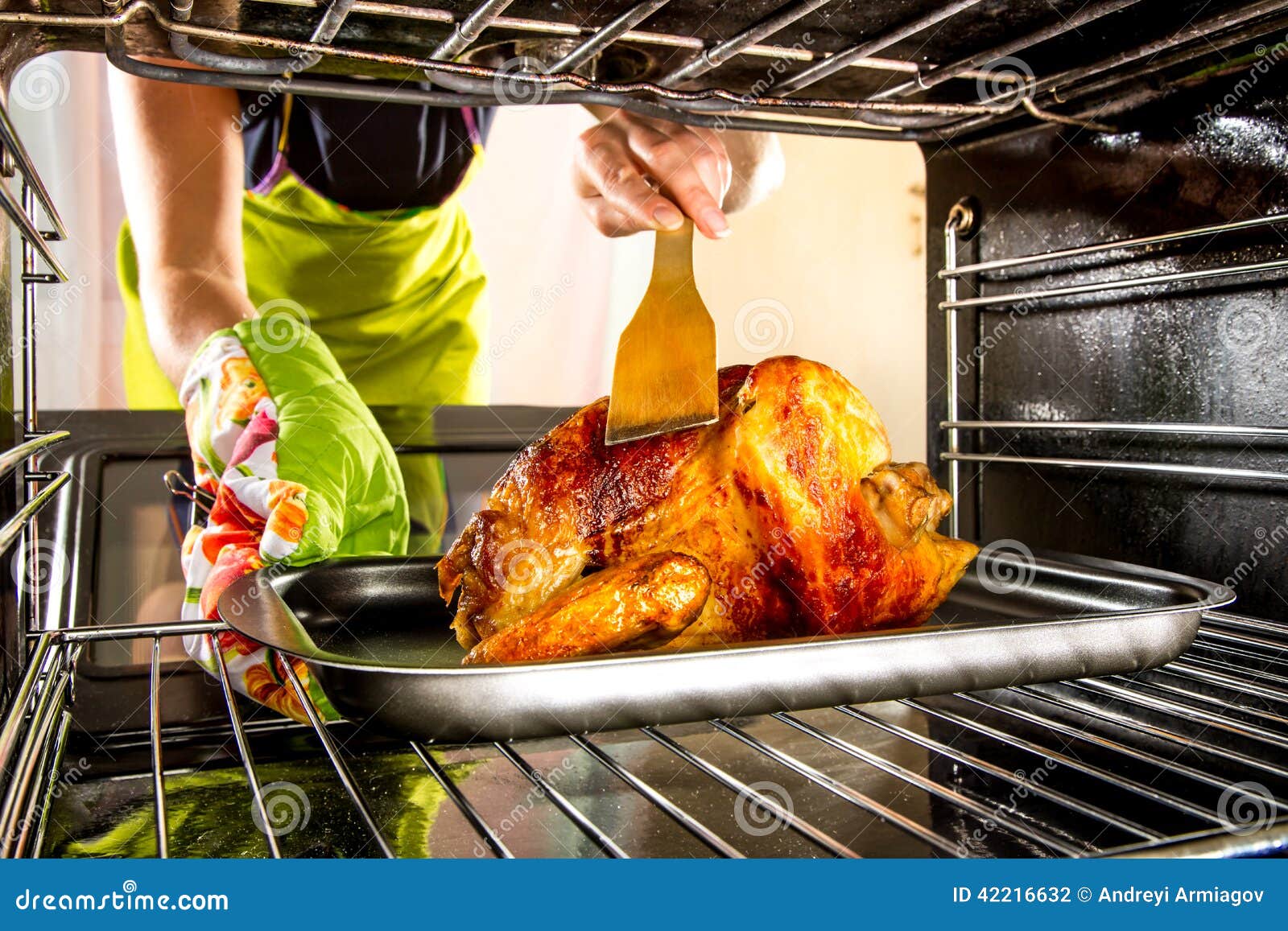 Cooking Chicken in the Oven at Home. Stock Photo Image of grill, girl