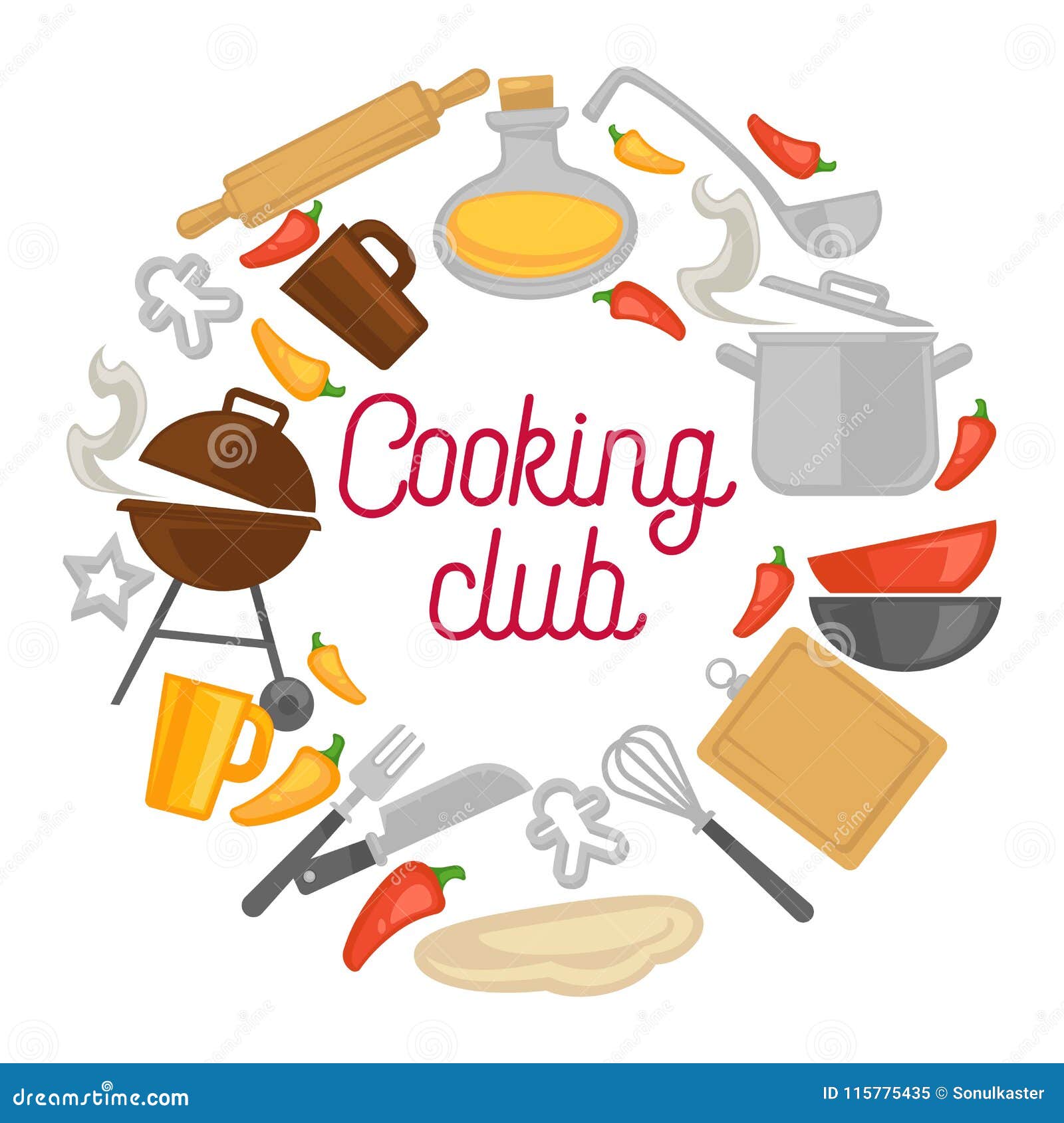 Cooking Club Chef Kitchenware Icons Vector Poster Stock Vector Illustration Of Ingredient Barbecue 115775435