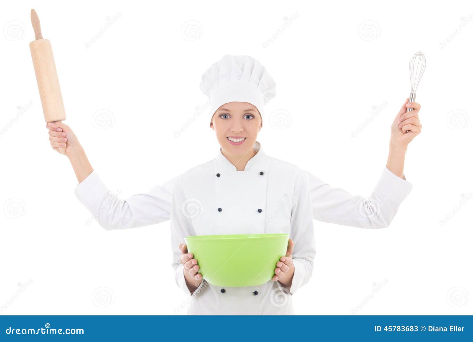Cooking Concept - Woman in Chef Uniform with Four Hands Holding Stock ...