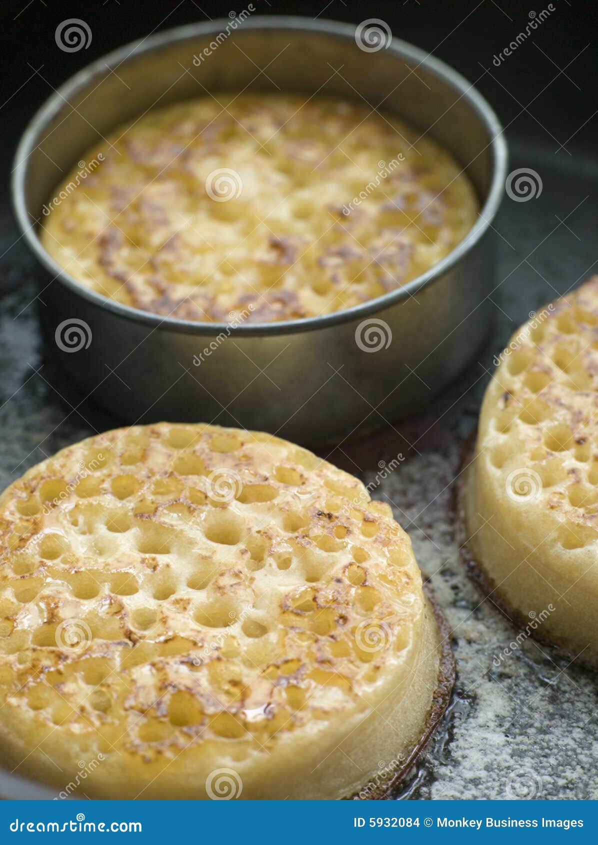 Cooking Crumpets in a Frying Pan Stock Photo Image of cookery, people