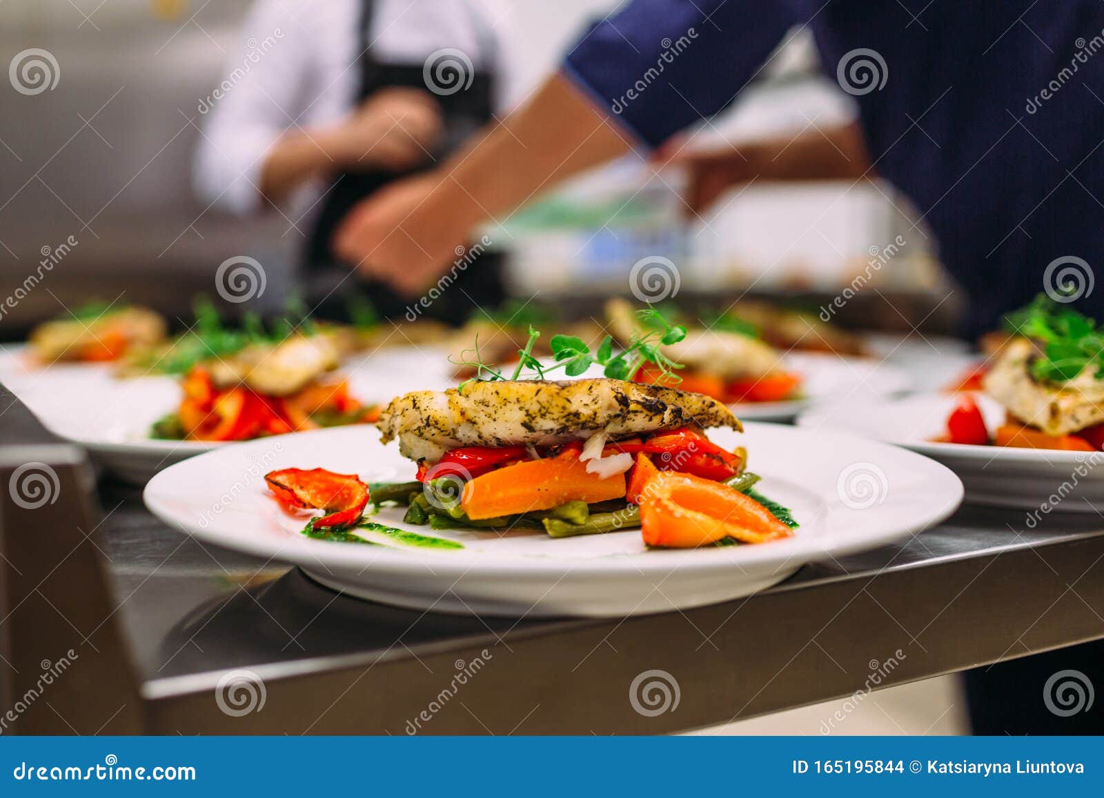 Catering on Holiday. Cooking a Delicious Main Course in the Restaurant