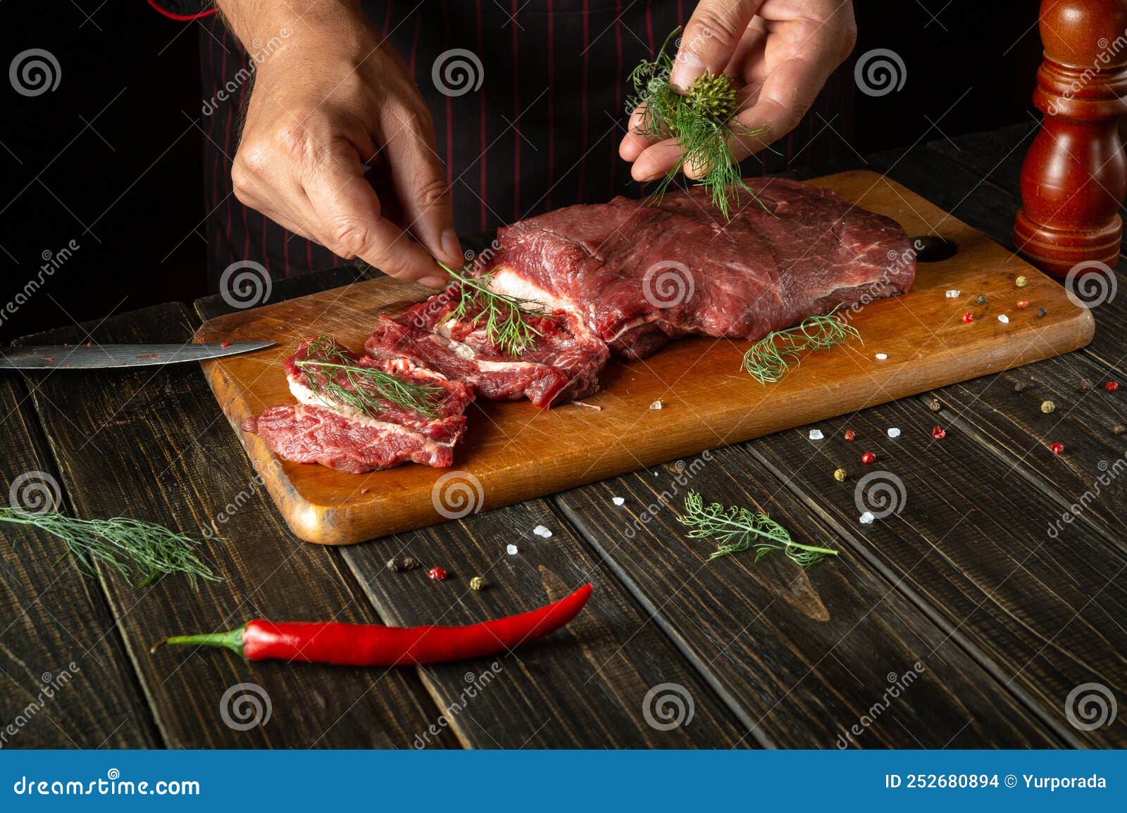 Cooking Delicious Veal by the Chef Hands in the Kitchen. Menu Idea for