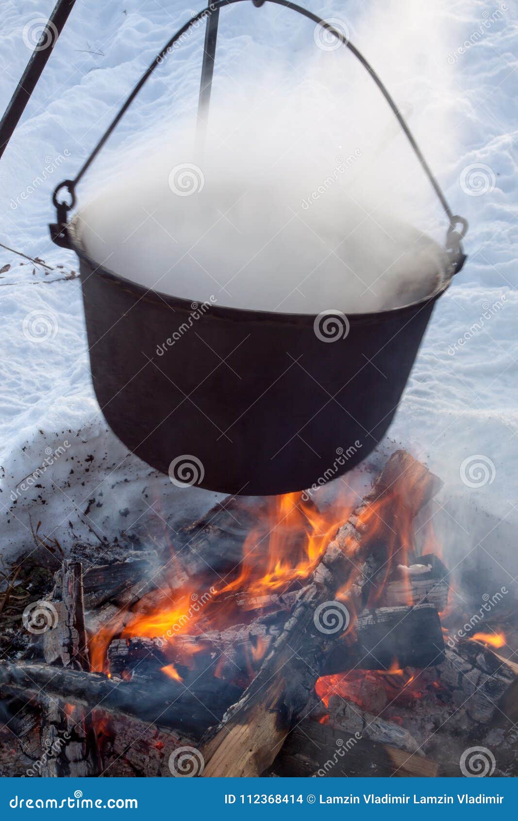 Pot Over the Fire for Cooking. Stock Photo Image of food, cooking