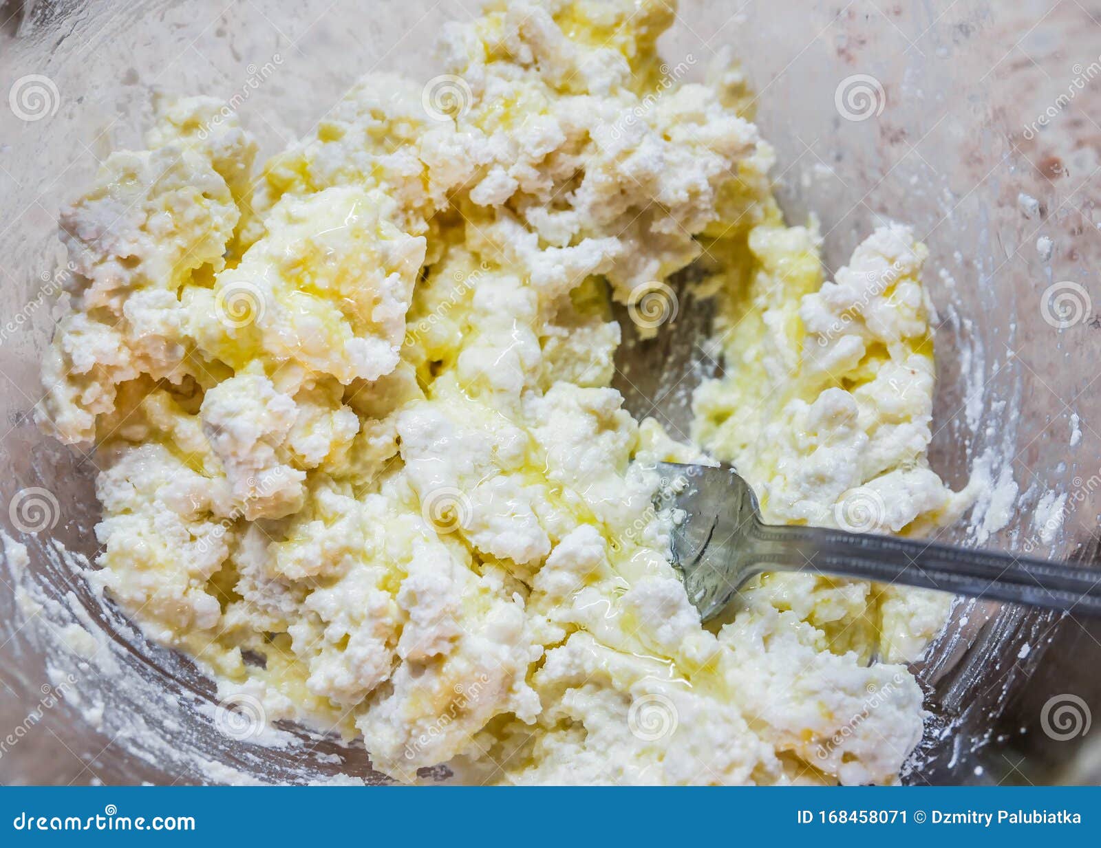 Cooking a Dish of Cottage Cheese and Eggs Stock Image Image of