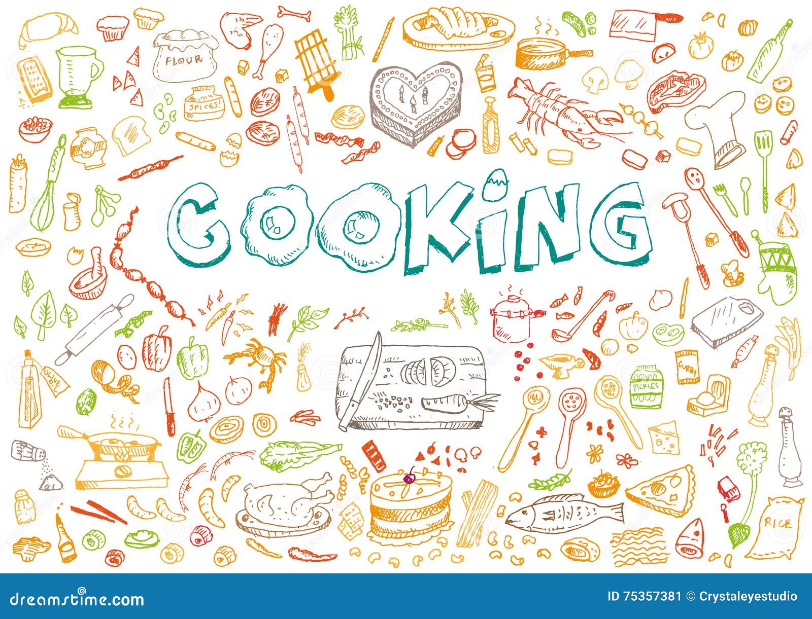 Cooking Doodle Art Style Concept Editable Clip Art Stock Vector Illustration Of Cutlery Clipart