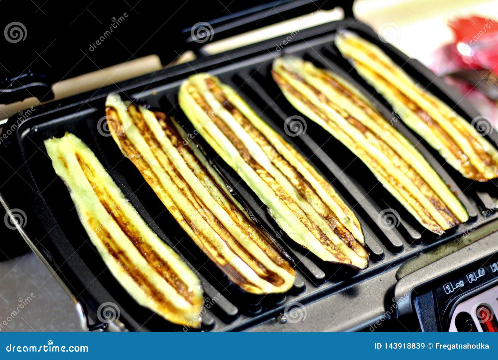 Cooking on an Electric Grill Chopped Eggplants Stock Image Image of