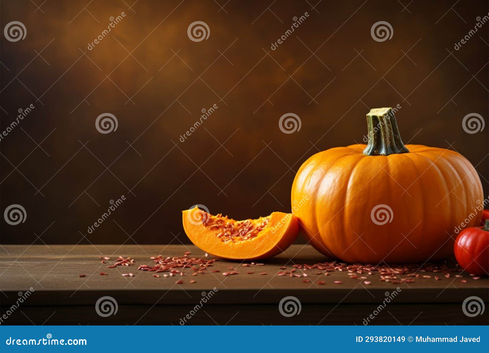 cooking essential organic pumpkin with space for text, blurred background