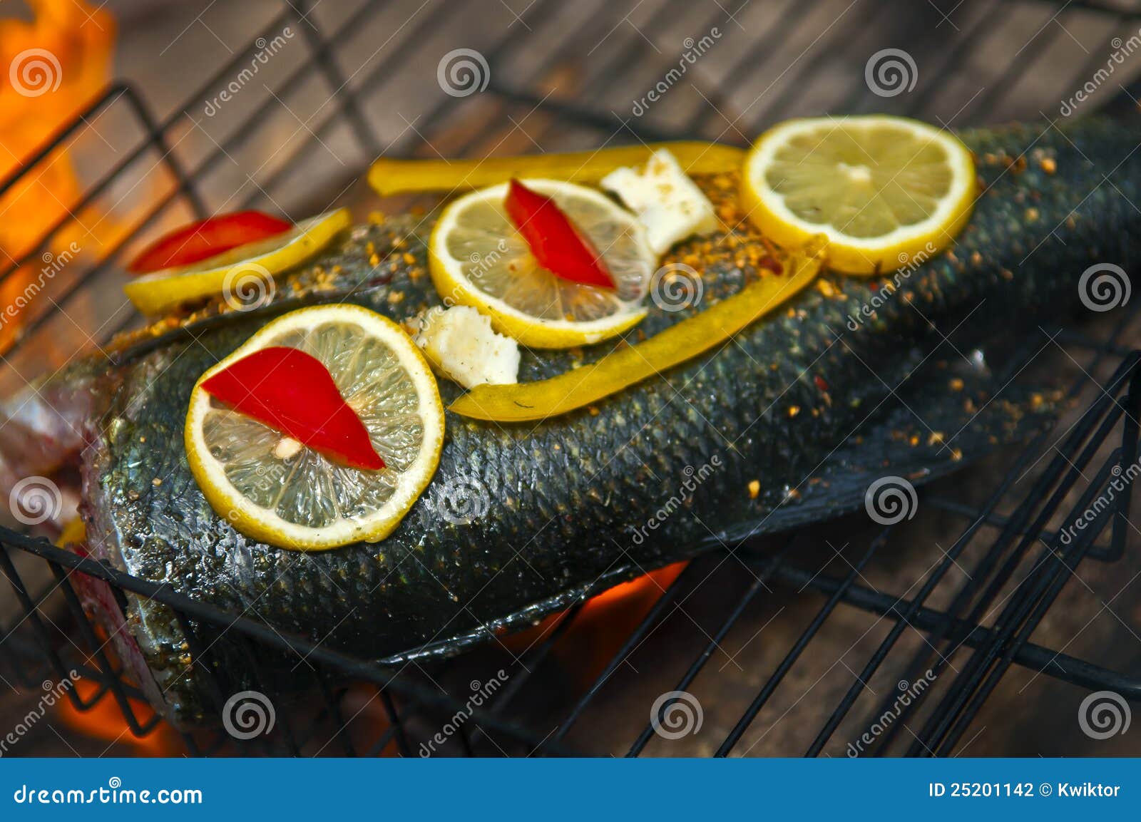 Cooking Fish Over Open Fire Stock Photo Image of fresh, smoked 25201142