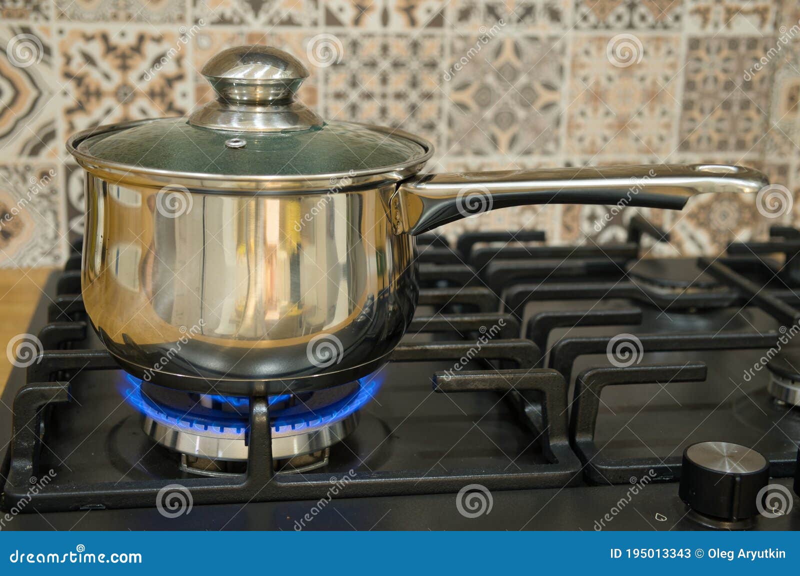 Cooking on a Gas Stove. the Pot on Gas Burner Stock Image - Image of ...