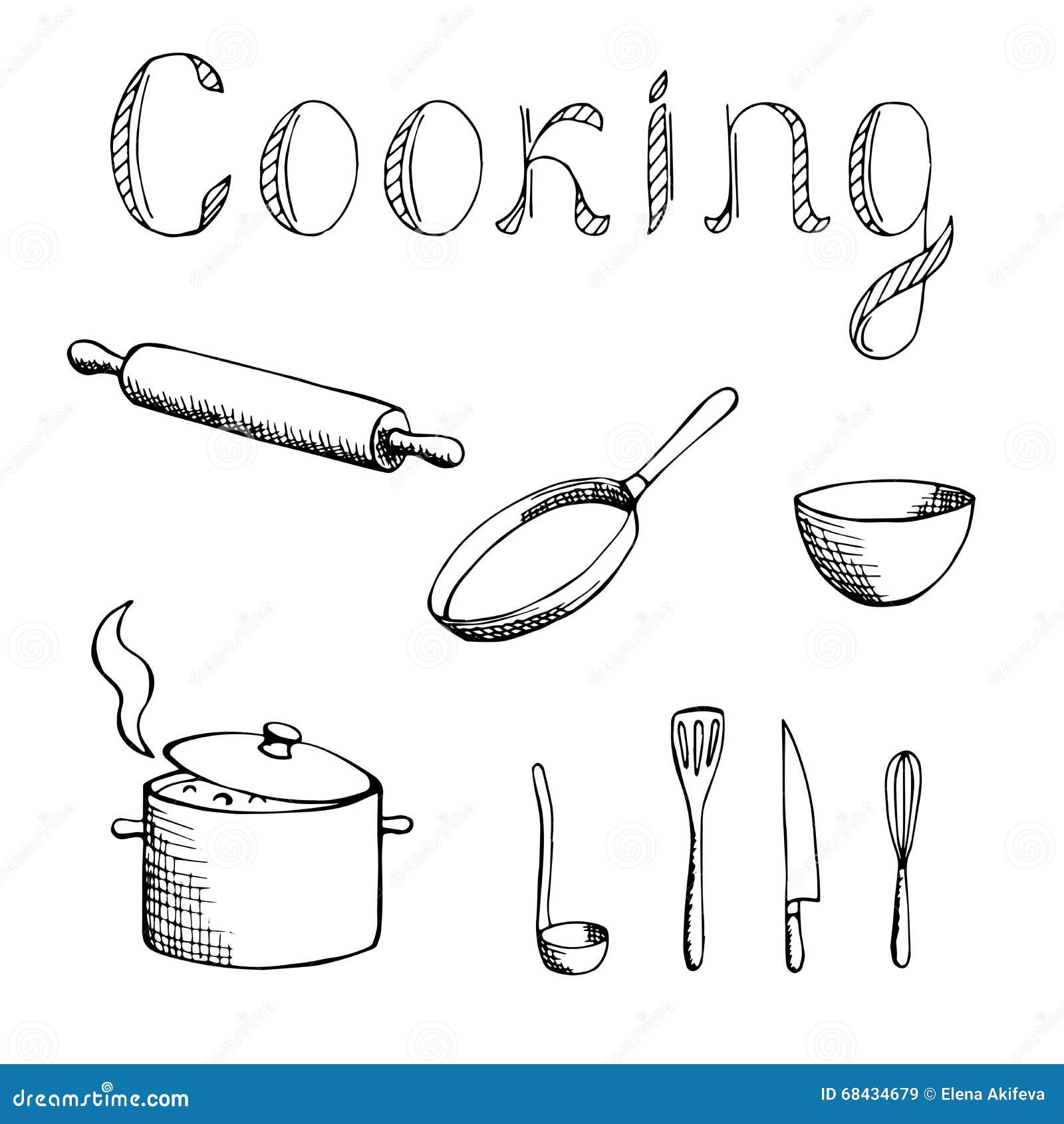 Cooking Graphic Art Black White Set Illustration Stock Vector