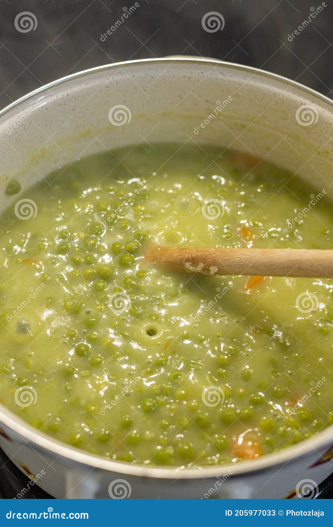 Cooking Green Peas in the Pot on the Stove Stock Image Image of