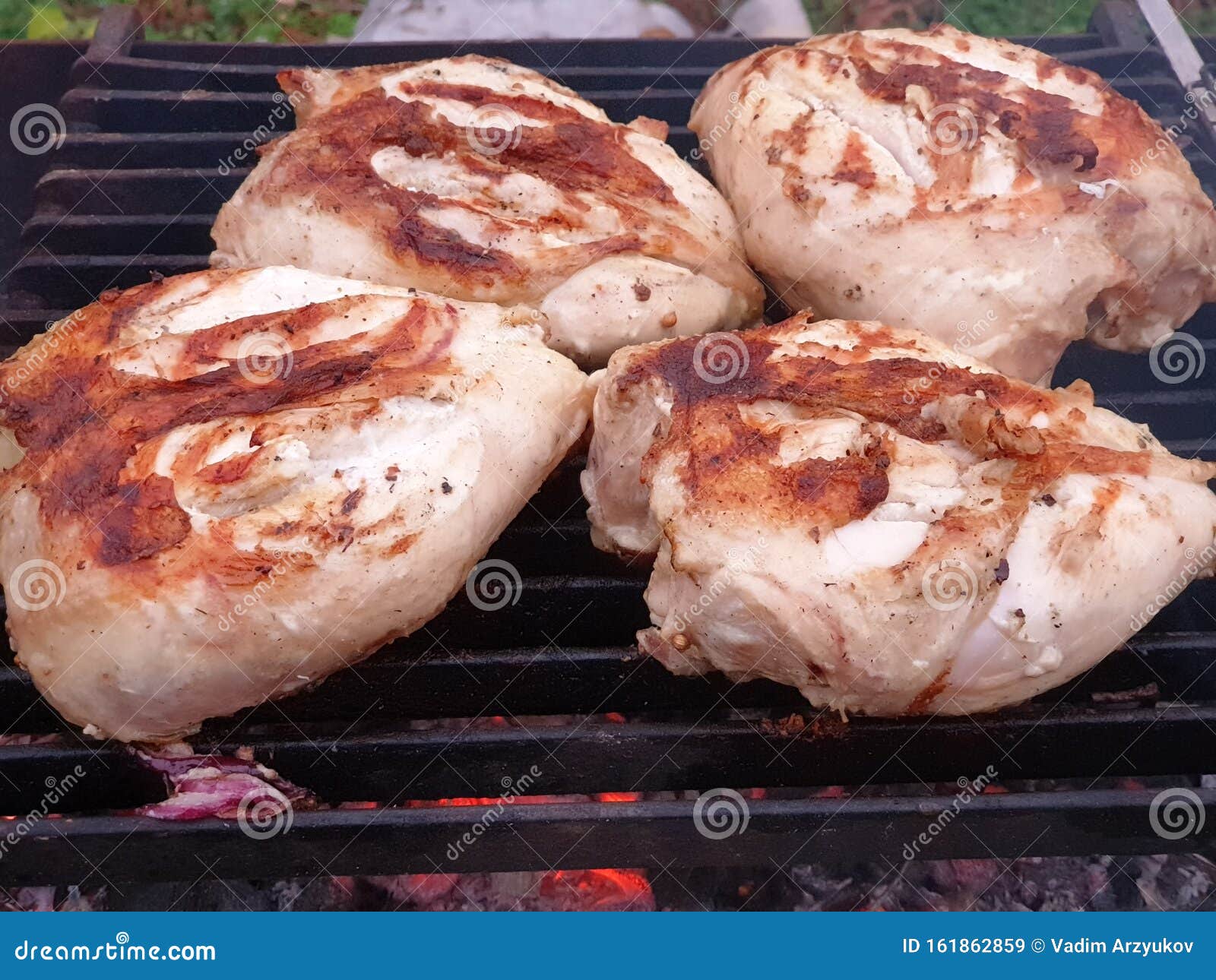 Cooking Grilled Chicken on a Barbecue Grill Stock Image Image of