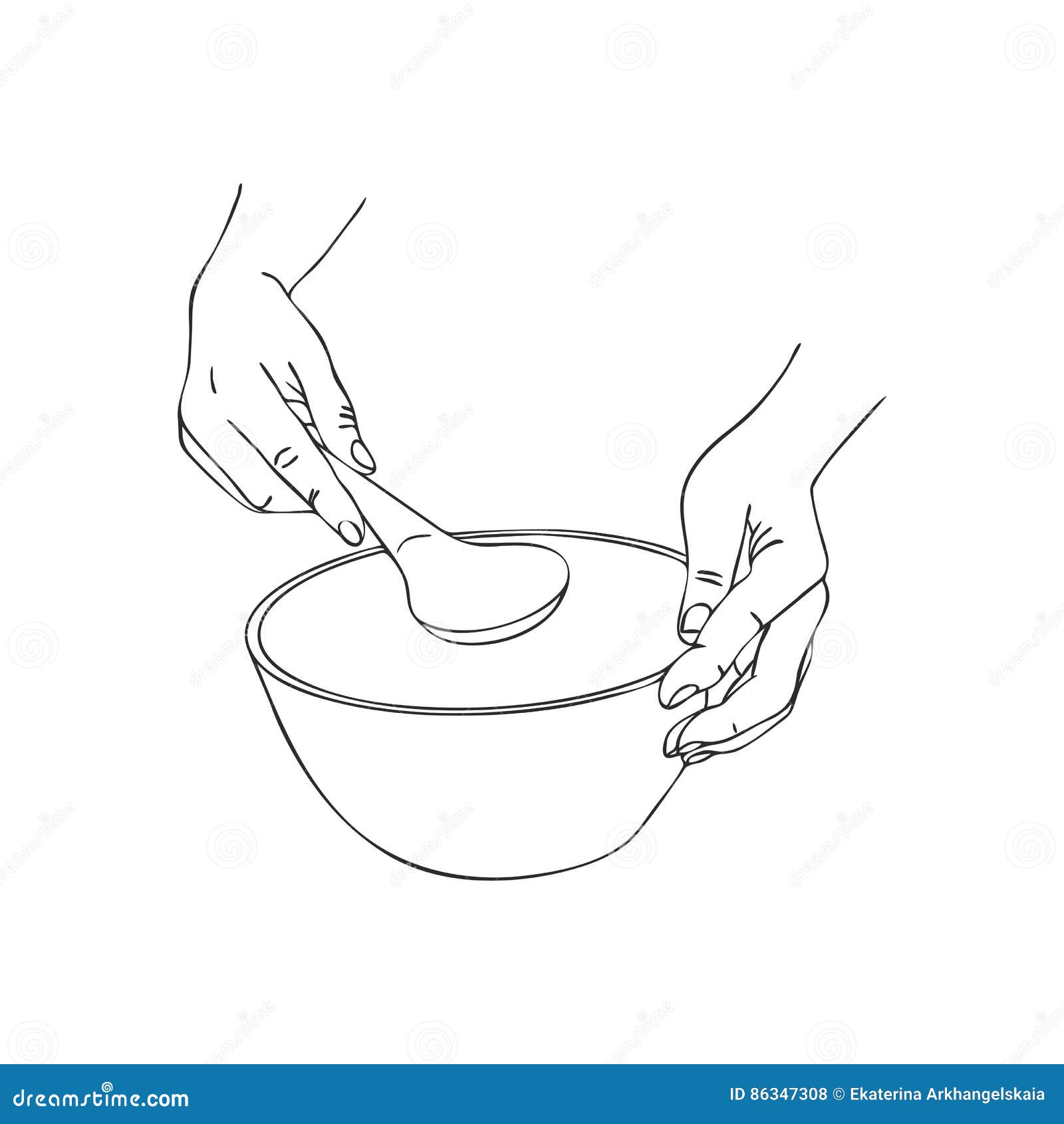 Cooking Hand with Serving Spoon and Bowl Stock Vector - Illustration of ...
