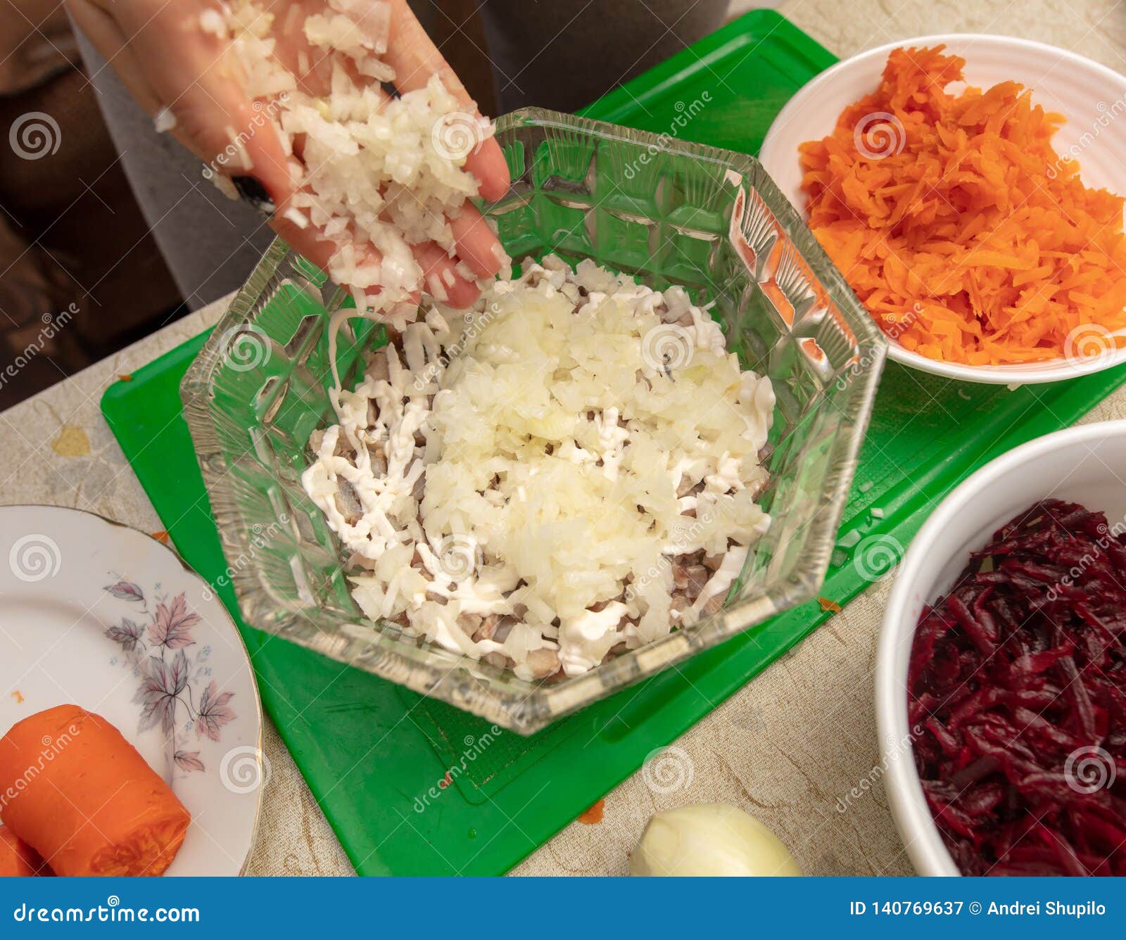 Cooking Herring Under a Fur Coat in the Kitchen Stock Image Image of