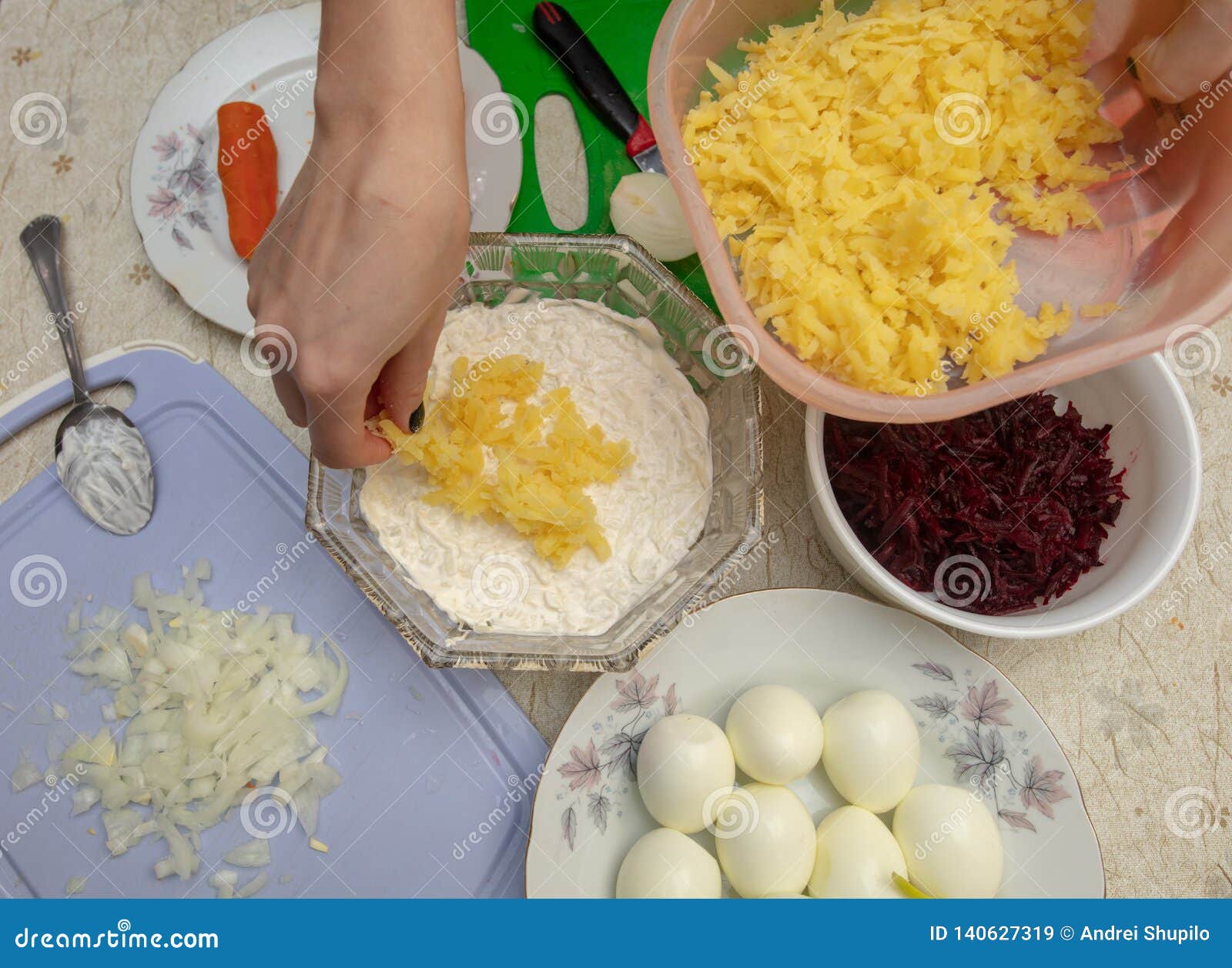 Cooking Herring Under a Fur Coat in the Kitchen Stock Image - Image of ...