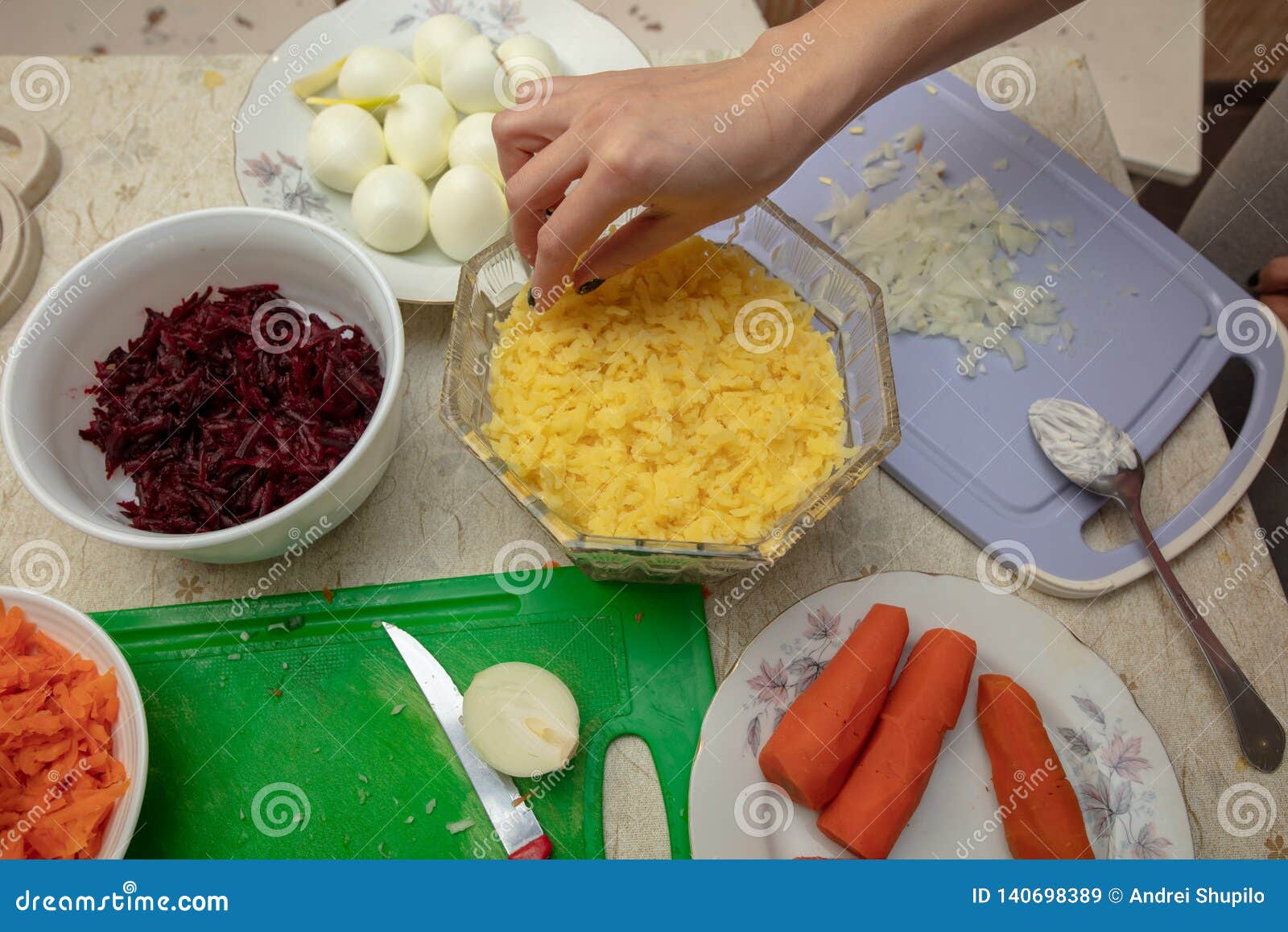 Cooking Herring Under a Fur Coat in the Kitchen Stock Image Image of