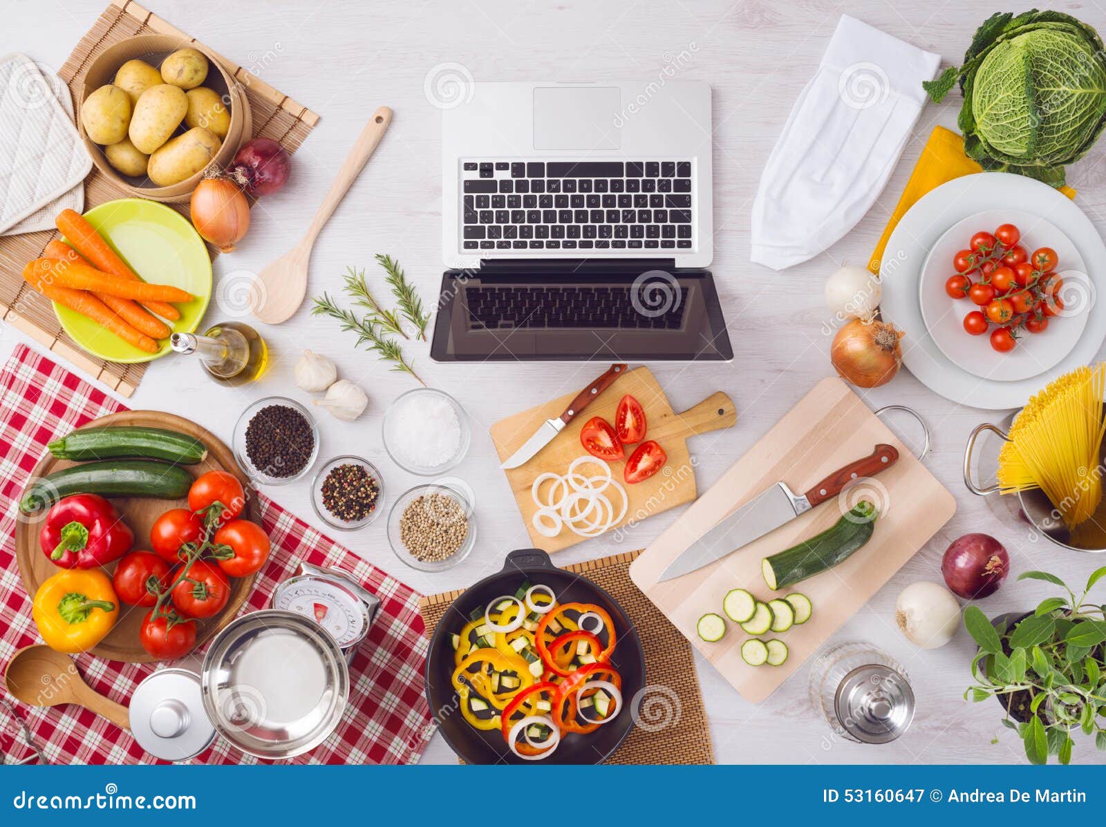 Cooking at Home with Online Recipes Stock Image - Image of plate