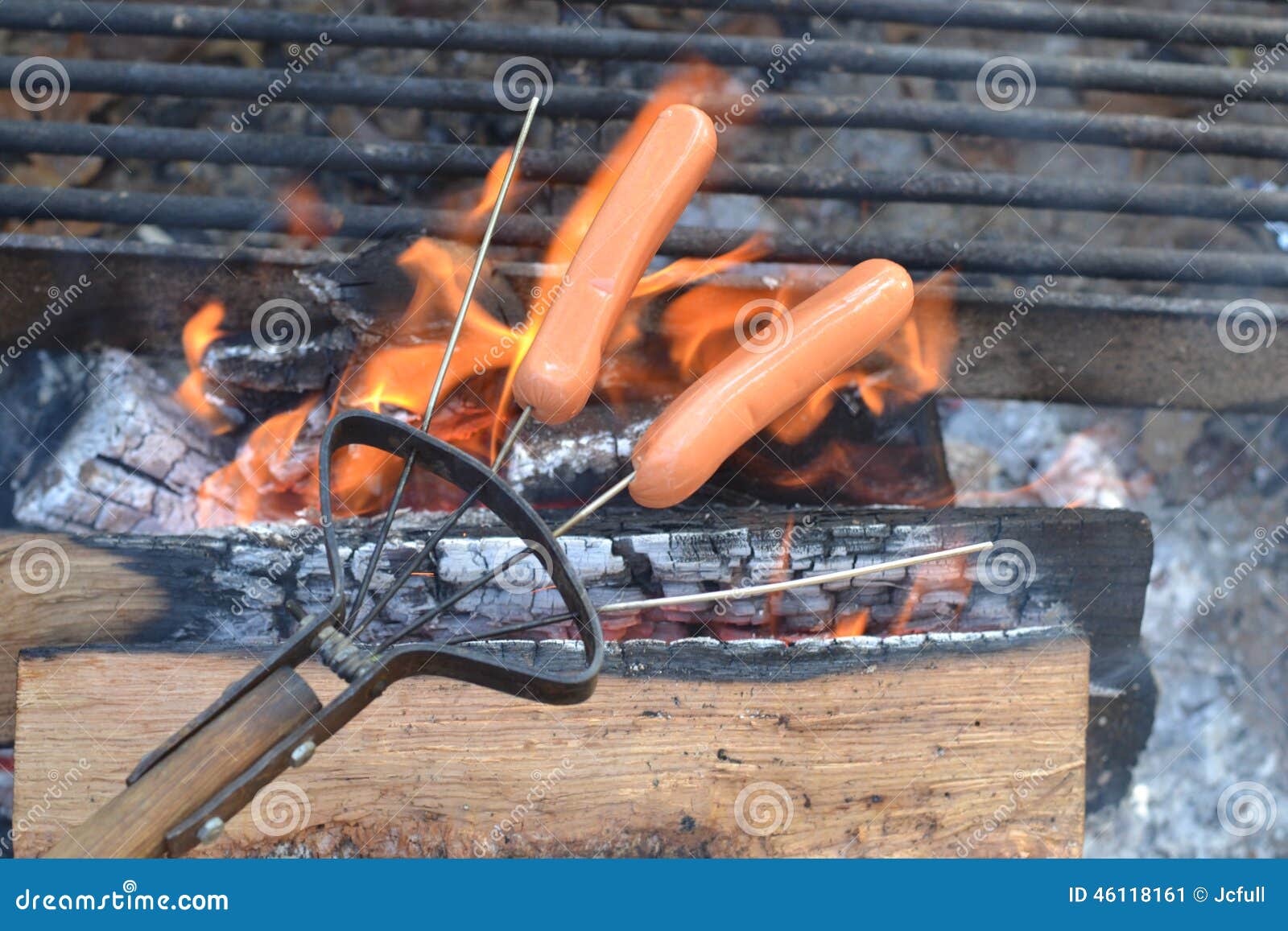 Cooking Hotdogs Over Campfire Stock Image Image of flames, fire 46118161