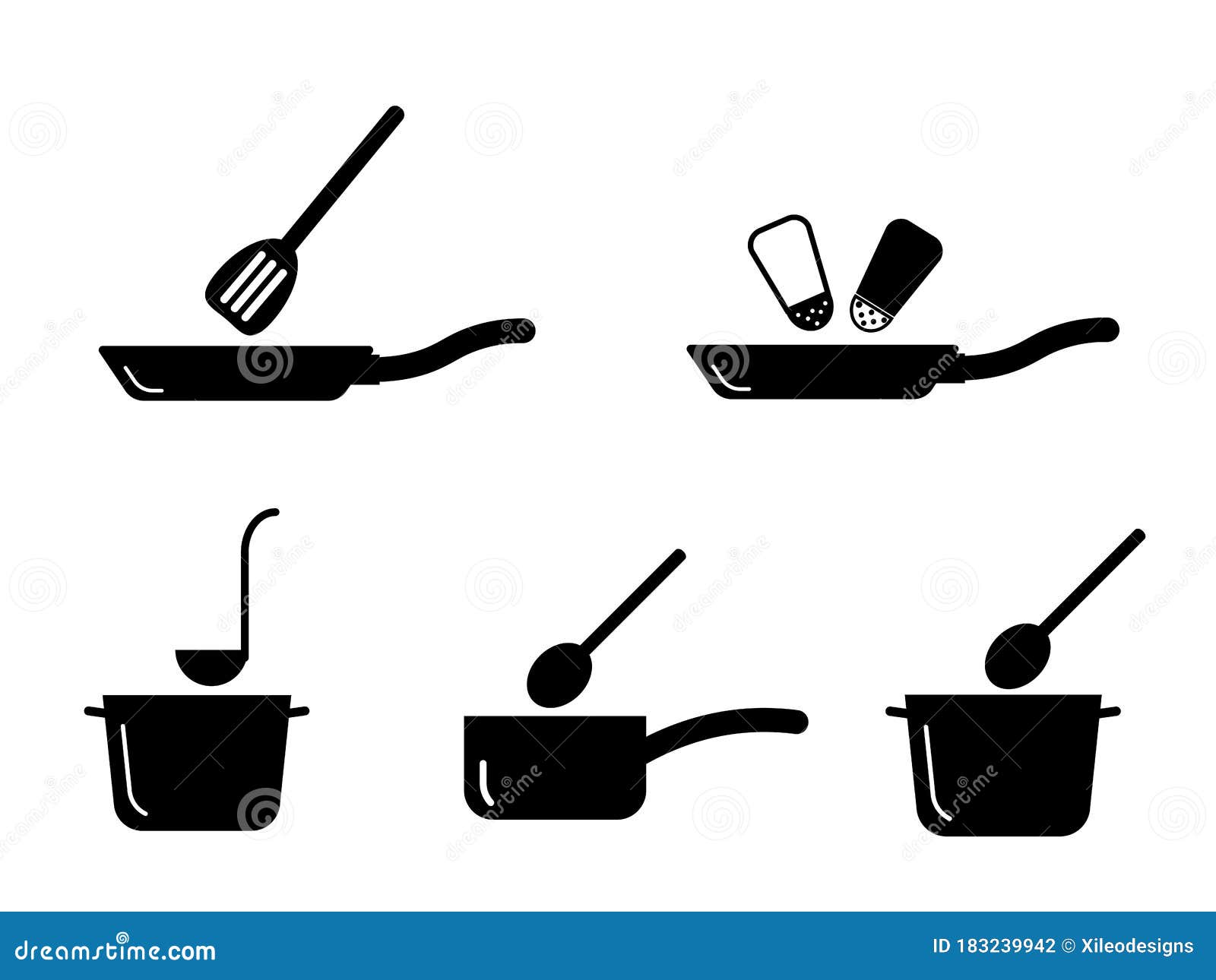 Cooking Kitchen Pot Pan Utensil Set. Depicting Various Cooking Pot And