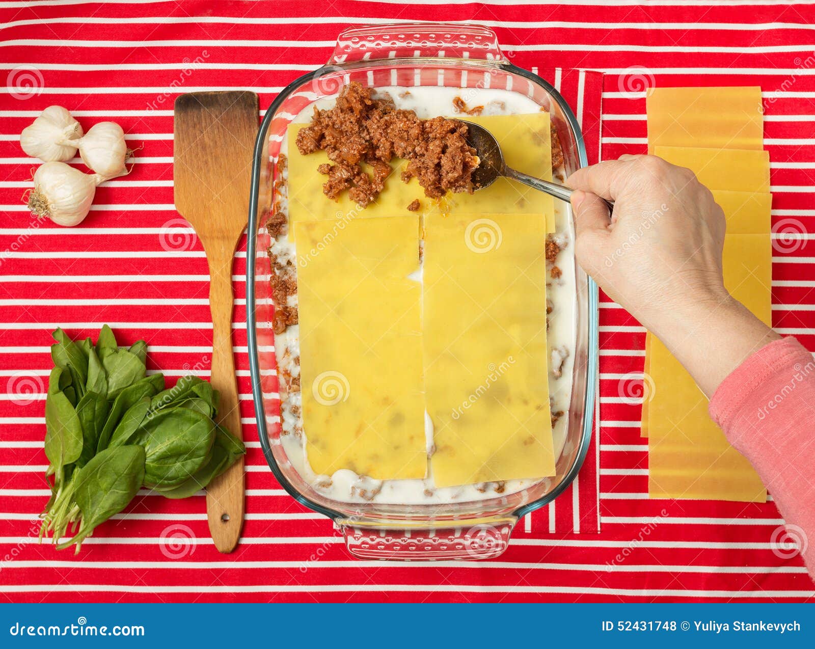 Cooking lasagna stock photo. Image of spatula, bechamel 52431748