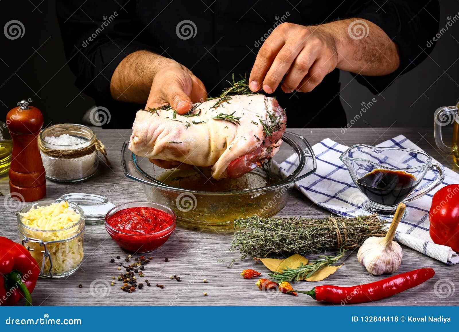 Cooking Marinade for Meat Pork Knuckle by Chef Hands, Steps Process on
