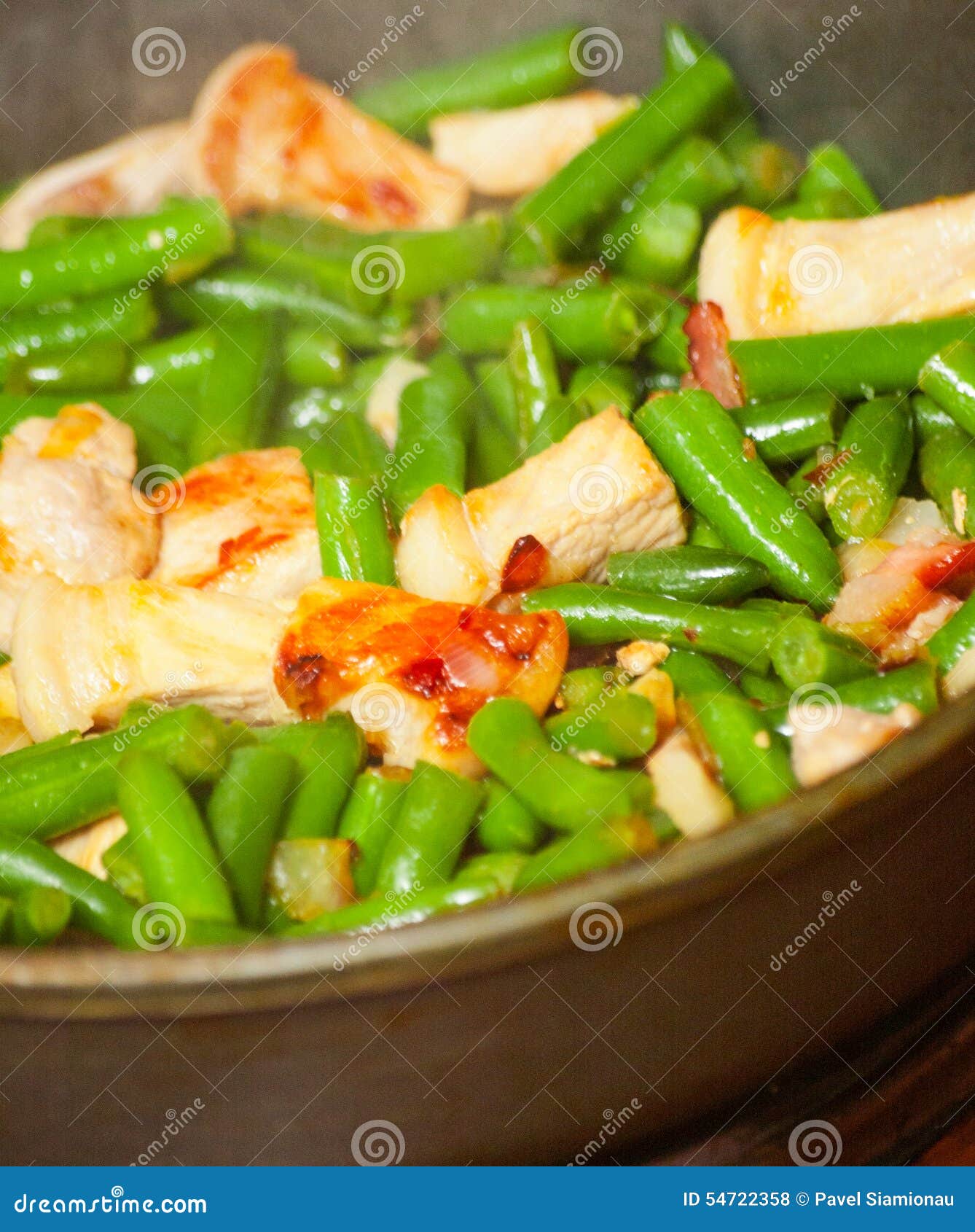 Cooking Meat with Green Beans in Pan Stock Photo Image of healthy, freshness 54722358