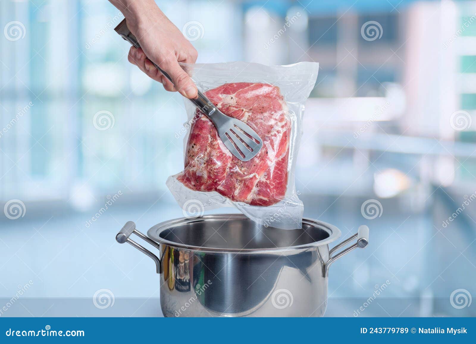 Cooking Meat Vacuum Packed with Sousvide Technology Stock Image