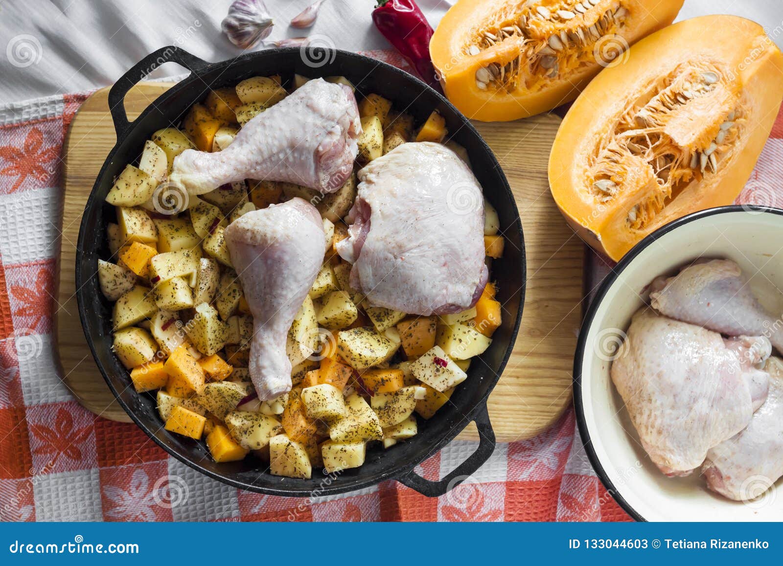 Cooking One-pot Meal - Chicken Thighs and Legs with Potatoes and Stock