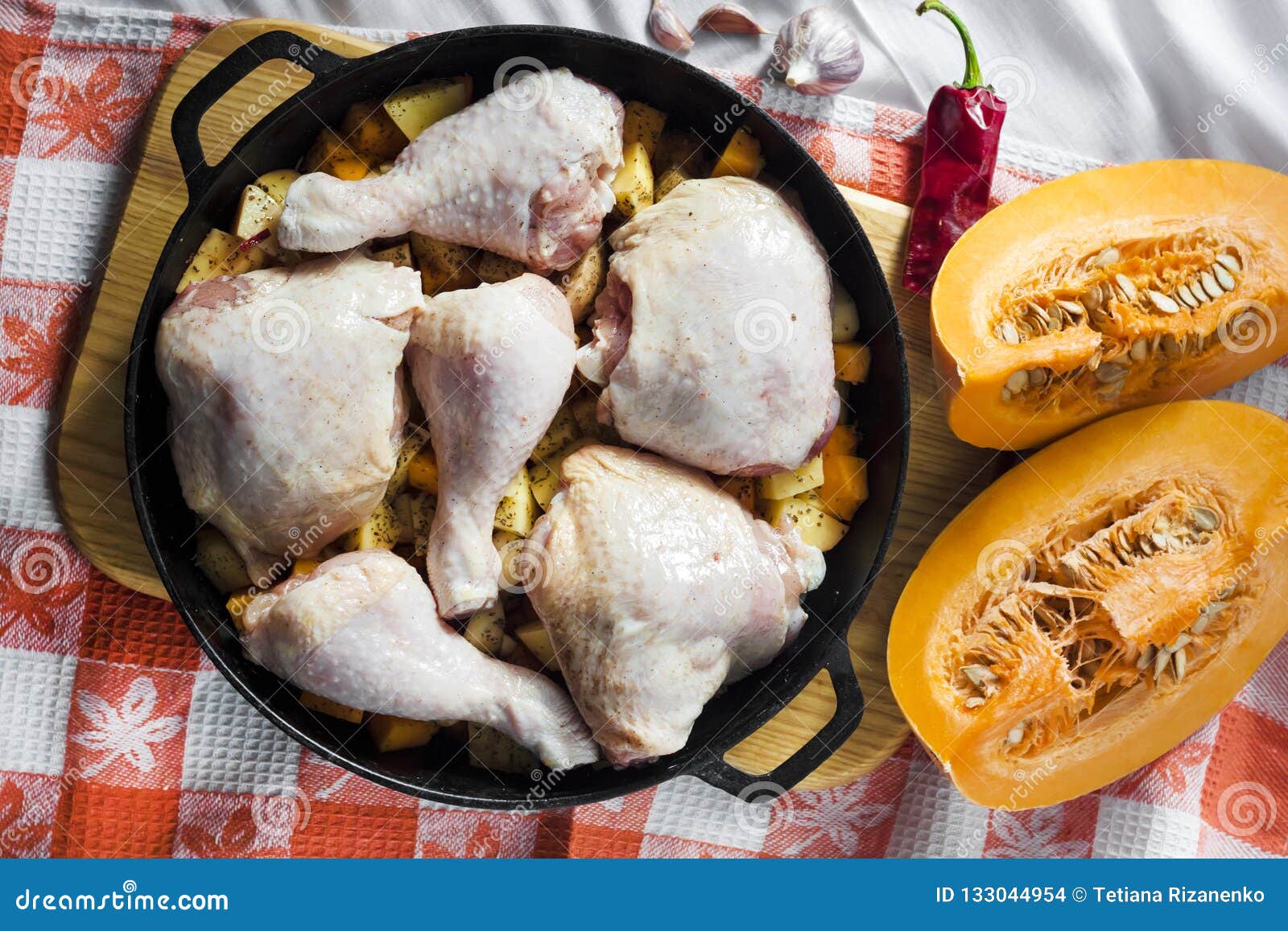 Cooking One-pot Meal - Chicken Thighs and Legs with Potatoes and Stock