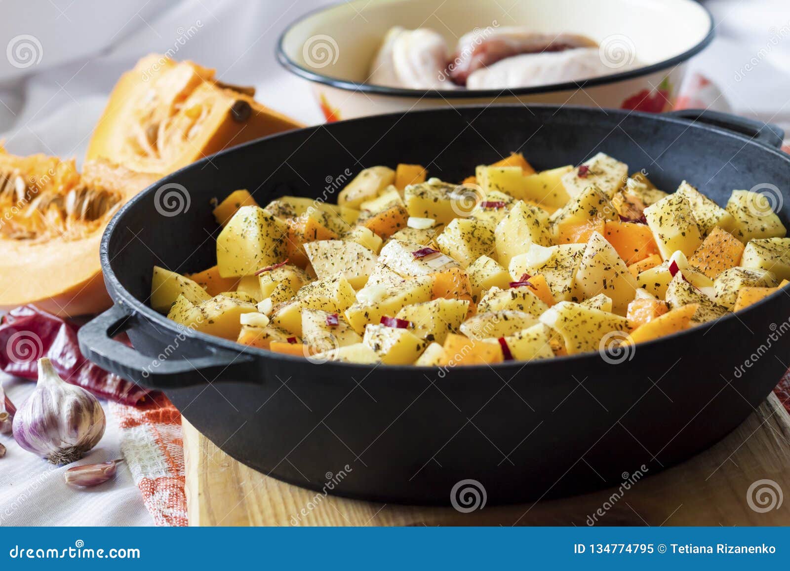 Cooking One-pot Meal - Chicken Thighs and Legs with Potatoes and