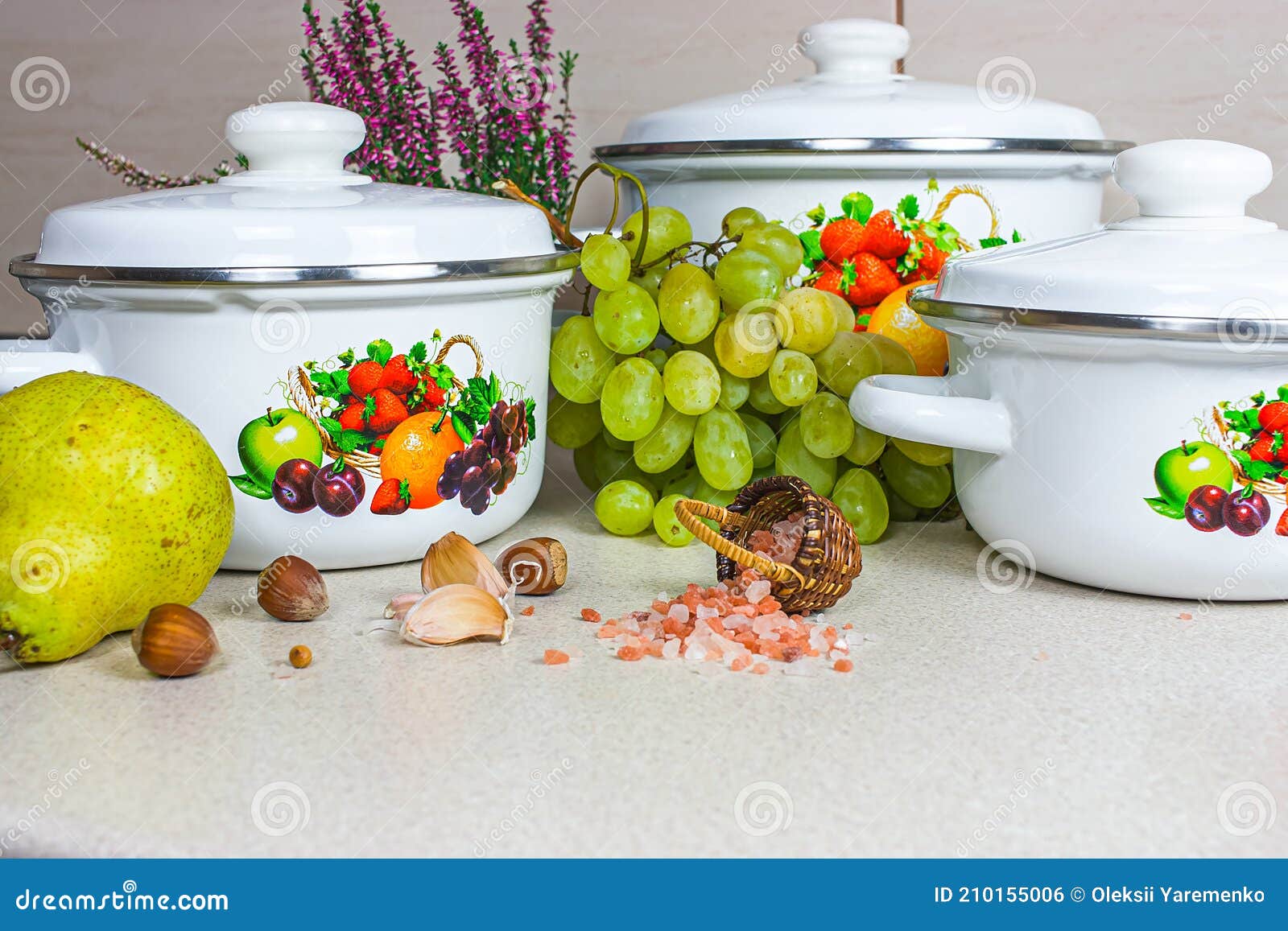 Cooking Pan , Set of White Pans. Stock Photo Image of background