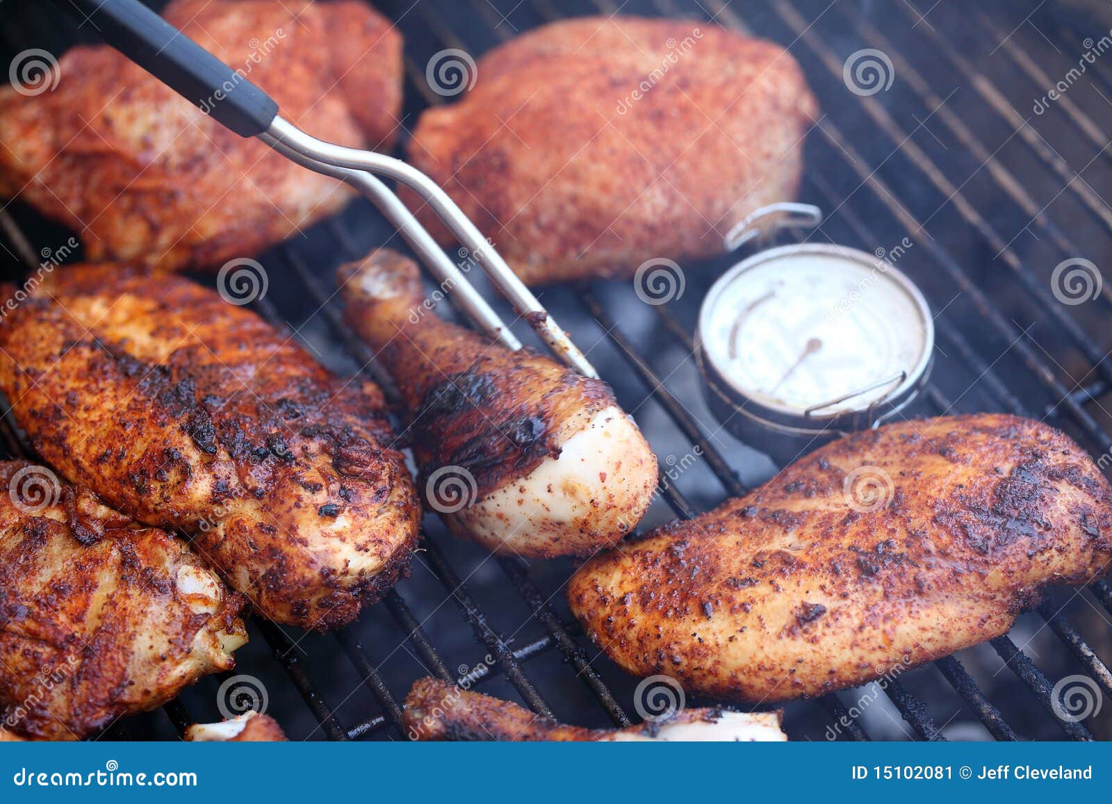 Cooking Pieces of Chicken on Barbecue Grill Stock Image Image of food