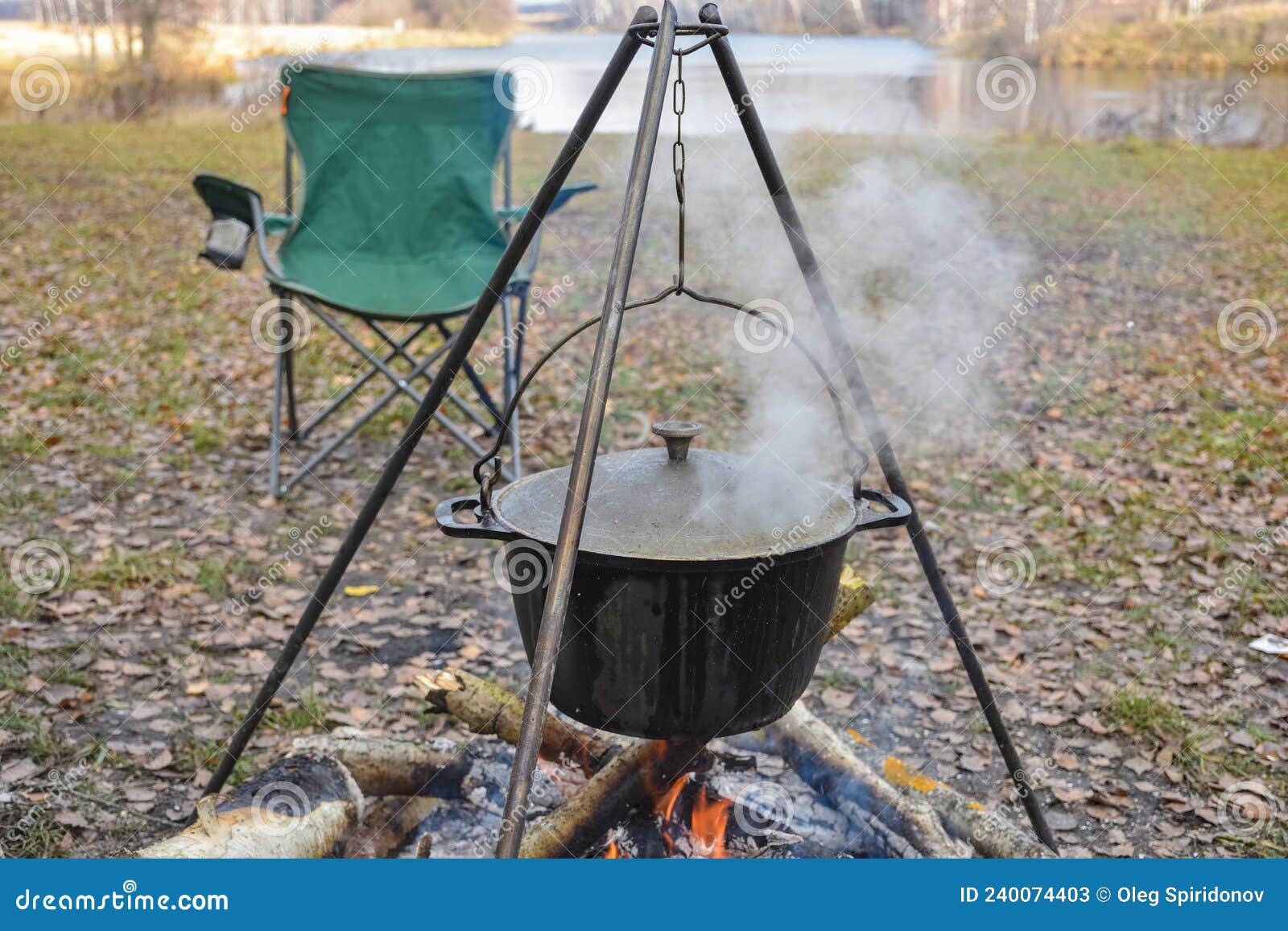 Cooking in Pot on Campfire, Camp Cooking, Pot with Hot Food Stock Image Image of equipment