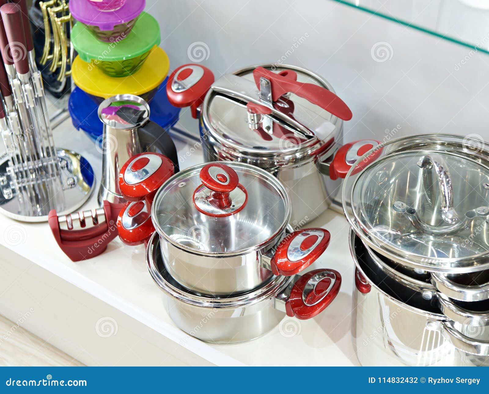 Cooking pots in store stock photo. Image of food, cook 114832432