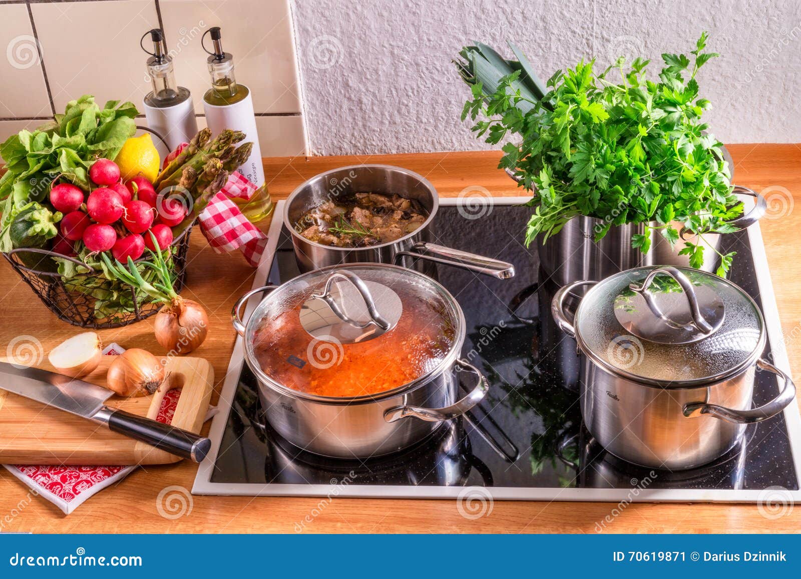 Cooking pots on the stove stock image. Image of gray 70619871