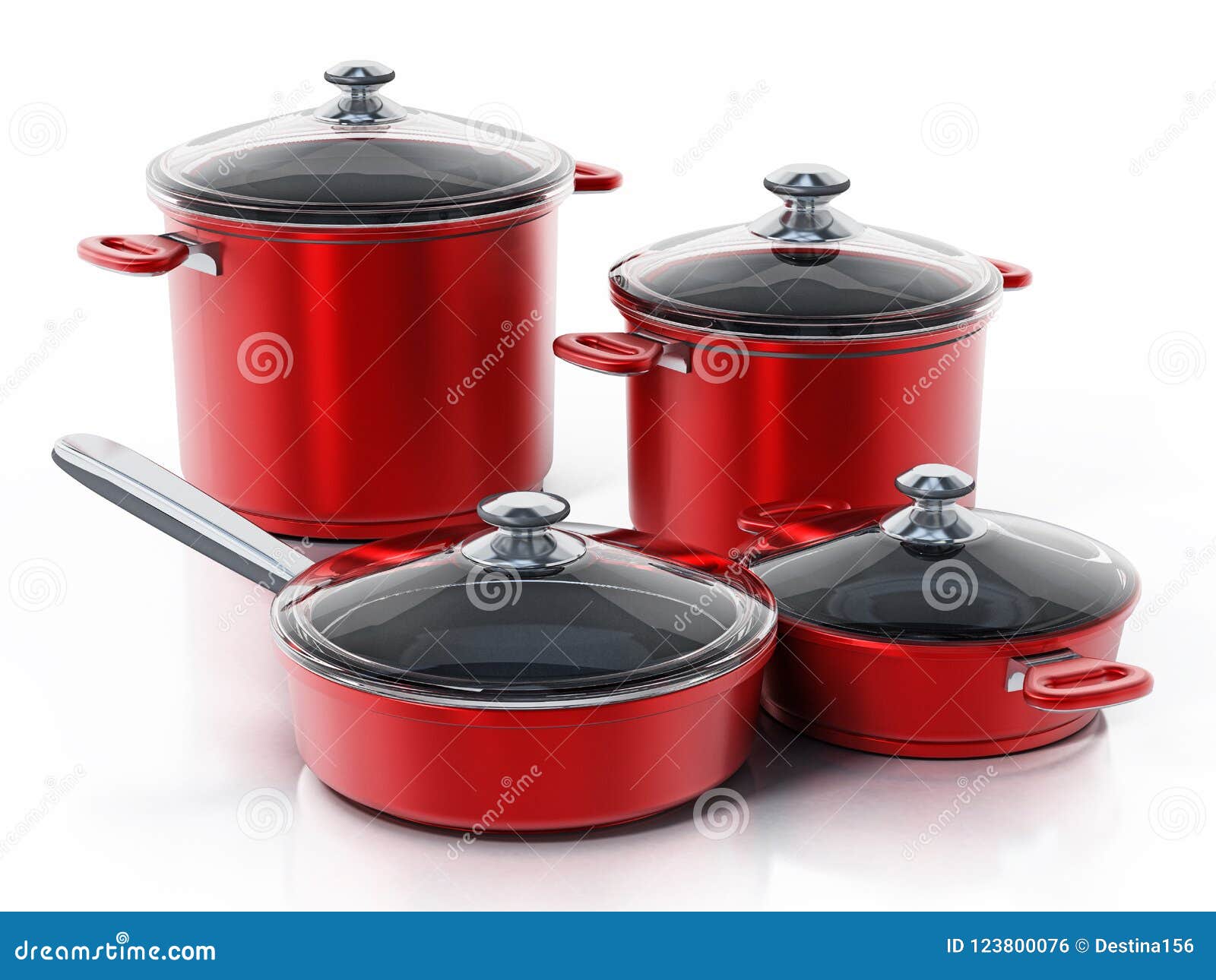Cooking Pots in Various Size Isolated on White Background. 3D