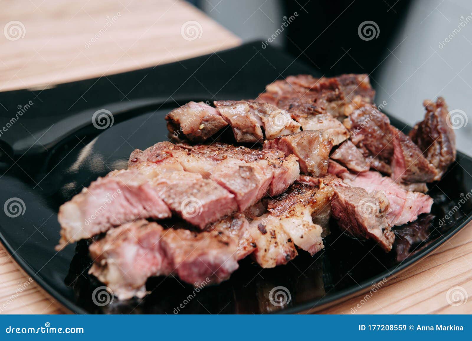 Cooking Ribeye Steaks And Meat Rolls In The Cooking Class. Sliced Meat