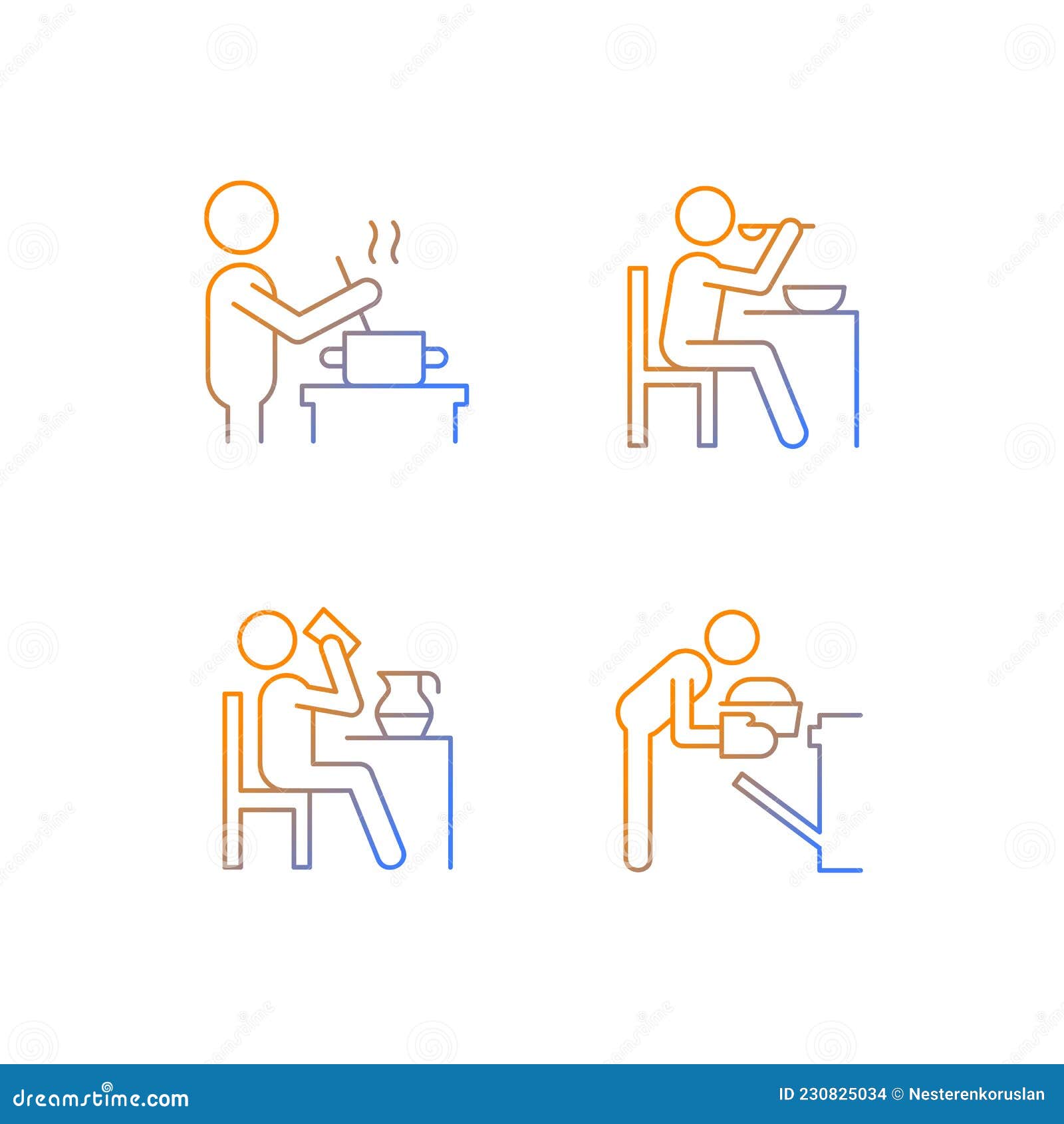 cooking rotine gradient linear  icons set