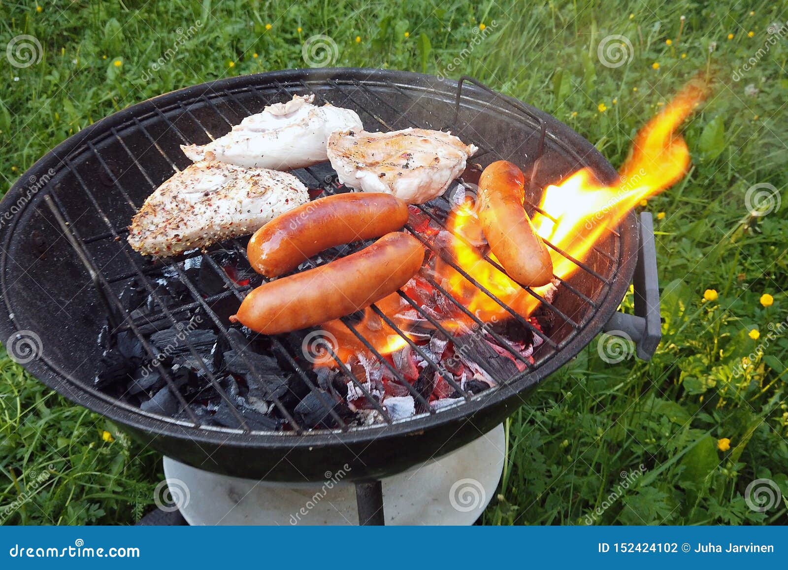 Cooking with Round Shape Charcoal Barbecue Grill. Stock Photo - Image of  fillet, cooked: 152424102