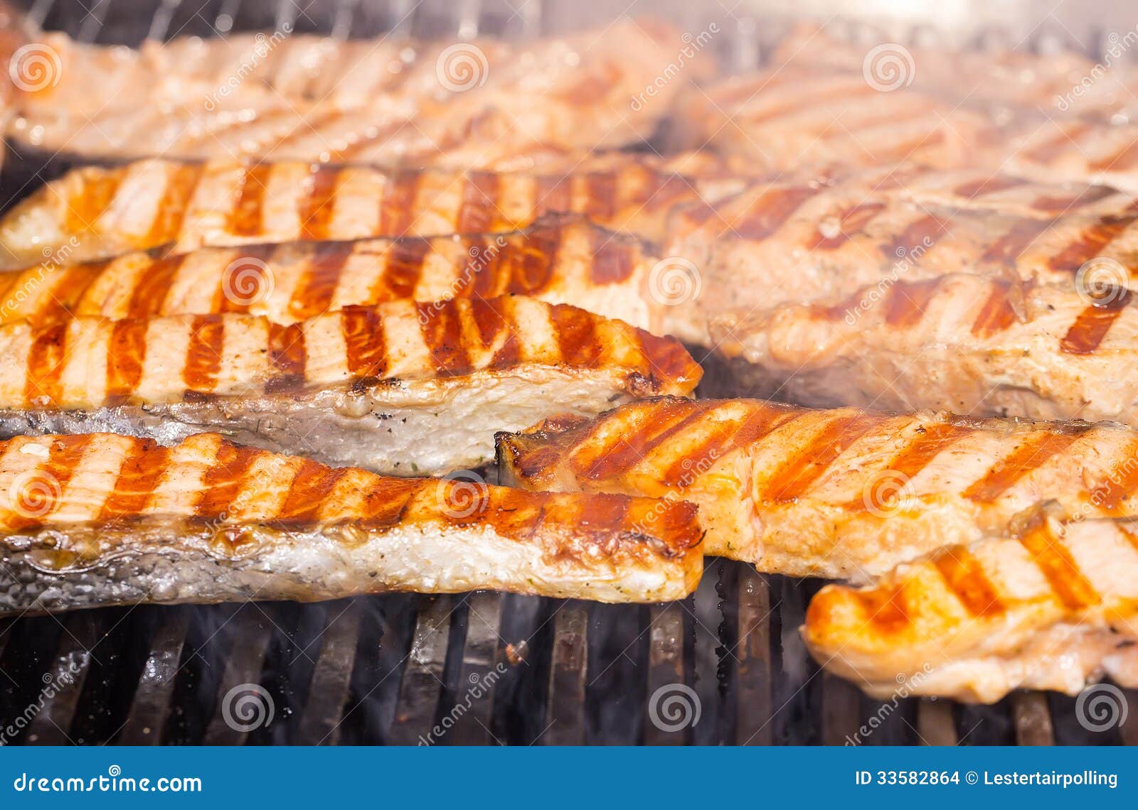 Cooking Salmon Steak on the Grill Stock Photo Image of paprika