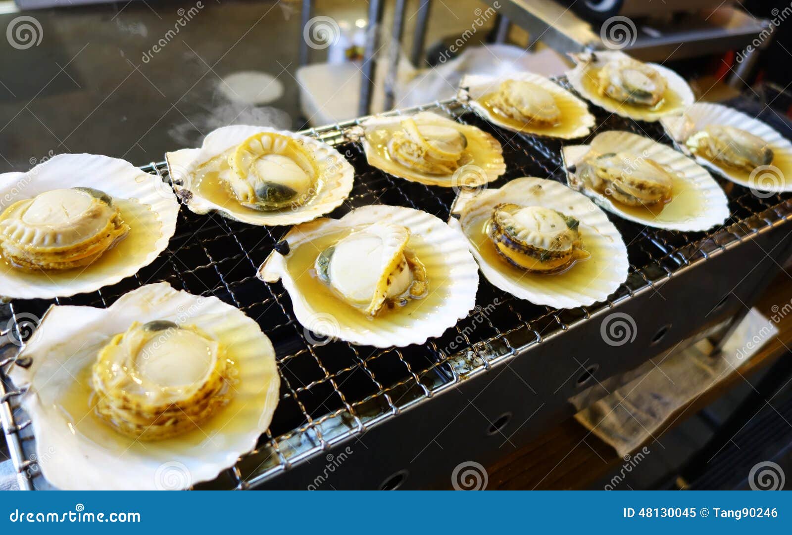 Cooking Scallops on the Grill Stock Image Image of prepare, food