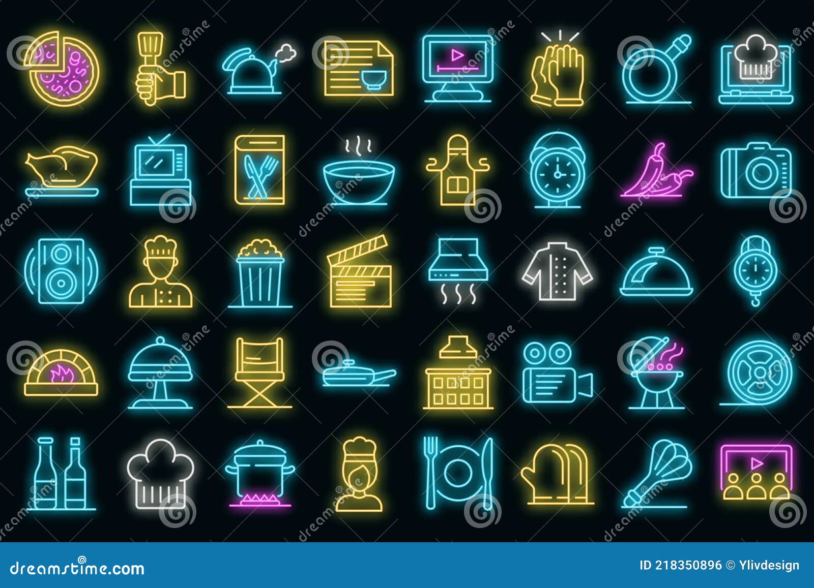 Cooking Show Icons Set Vector Neon Stock Vector - Illustration of ...
