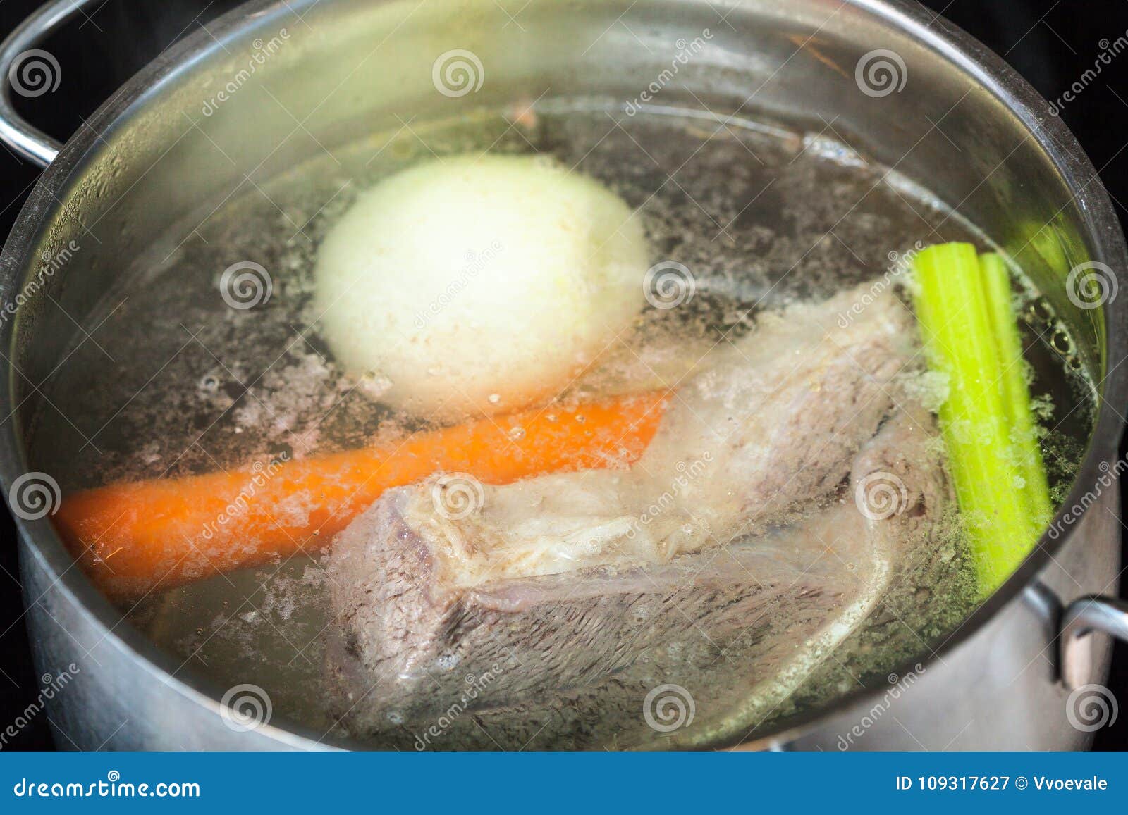 Boiling Beef Broth in Stew Pan Close Up Stock Image - Image of food