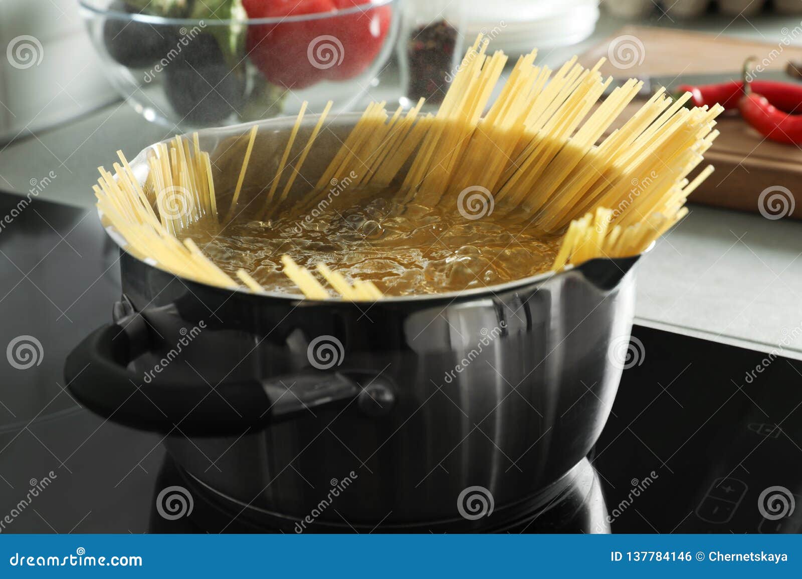 Cooking Spaghetti in Pot on Stove Stock Photo Image of meal, electric