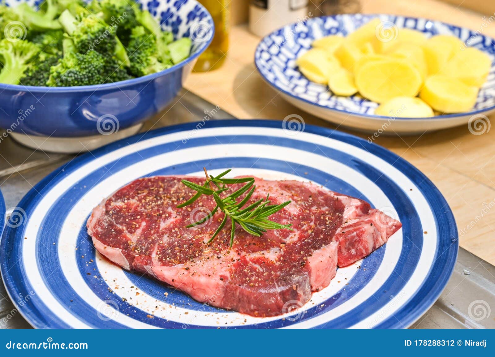 Cooking Steak and Vegetables at Home Stock Photo Image of counter