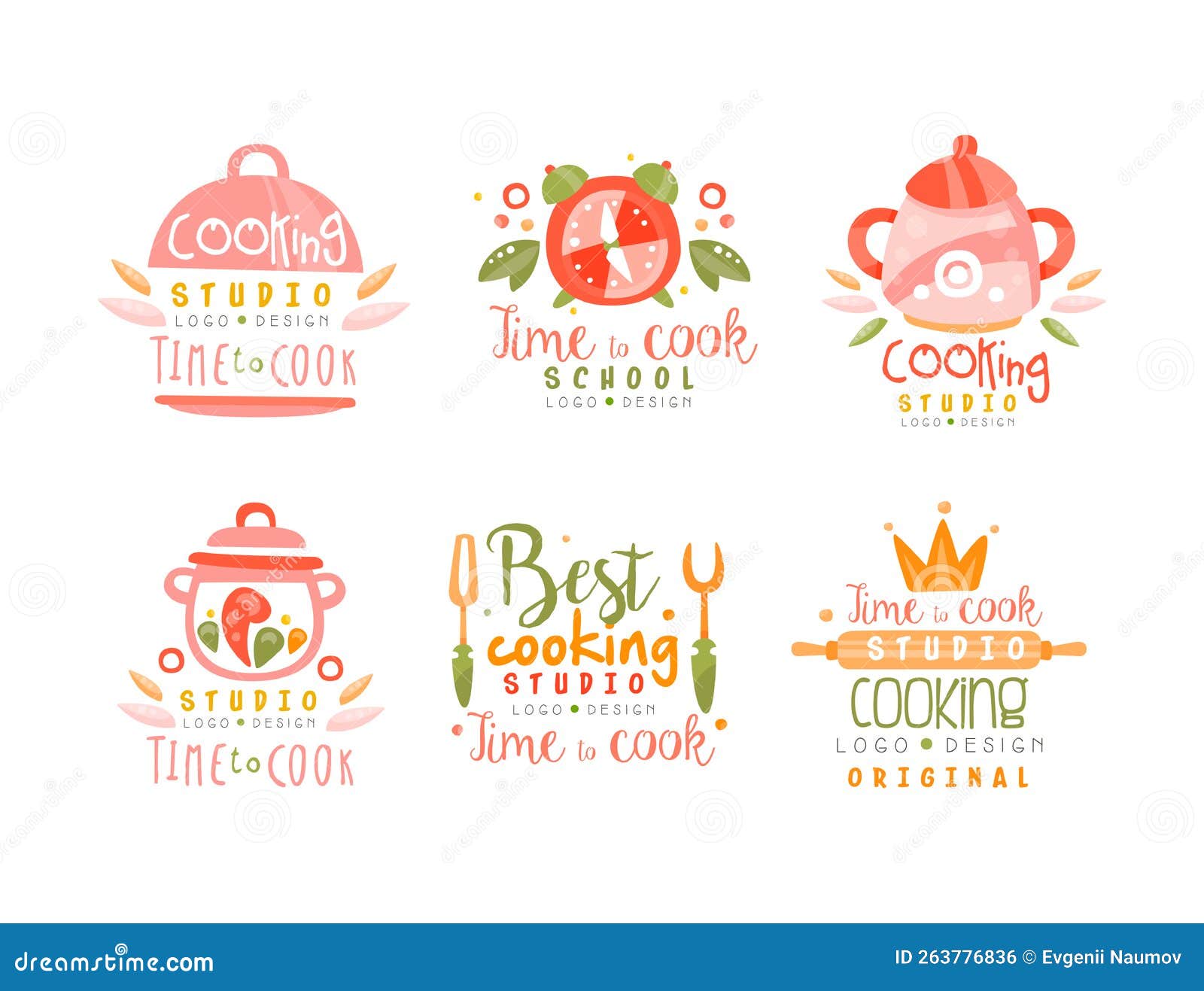 Cooking Studio Logo Design with Different Kitchen Utensils Vector Set