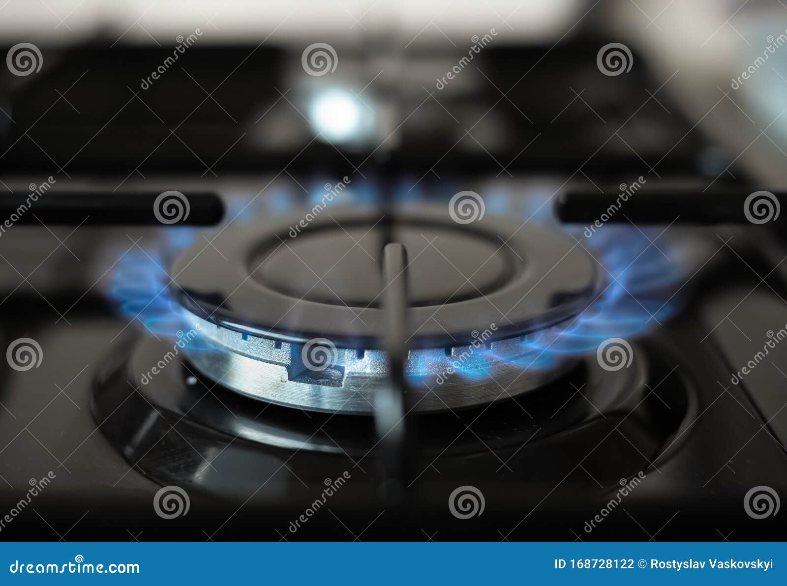Blue flame of gas stove stock photo. Image of closeup 168728122