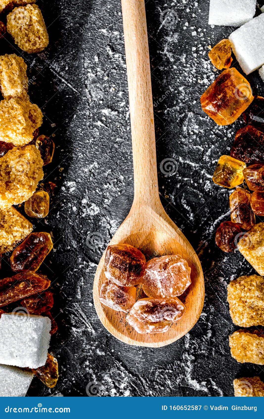 Cooking Sweets Set with Sugar in Spoons on Kitchen Table Background Top